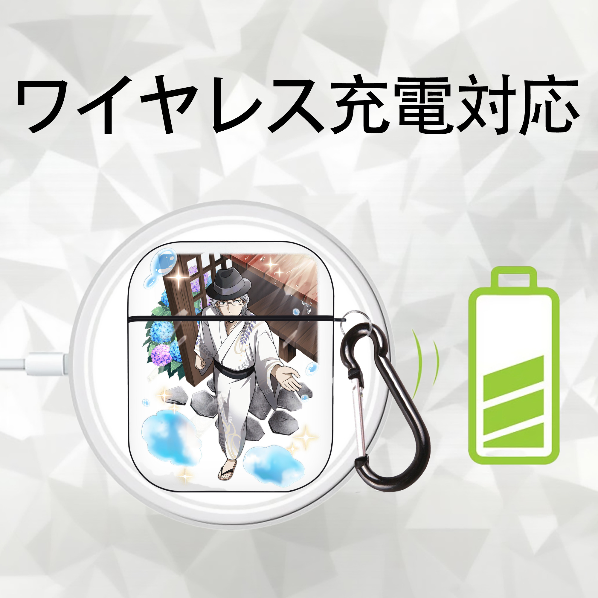 文豪ストレイドッグス Bungo Stray Dogs AirPods 第2世代保護ケース ハードシェル ブラック 耐衝撃・防指紋・カラビナ付き