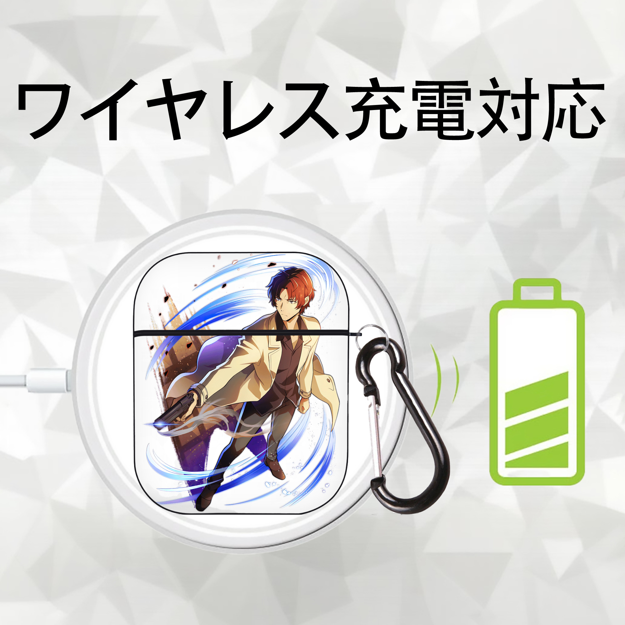 文豪ストレイドッグス Bungo Stray Dogs AirPods 第2世代保護ケース ハードシェル ブラック 耐衝撃・防指紋・カラビナ付き