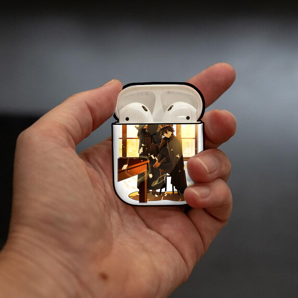 文豪ストレイドッグス Bungo Stray Dogs AirPods 第2世代保護ケース ハードシェル ブラック 耐衝撃・防指紋・カラビナ付き