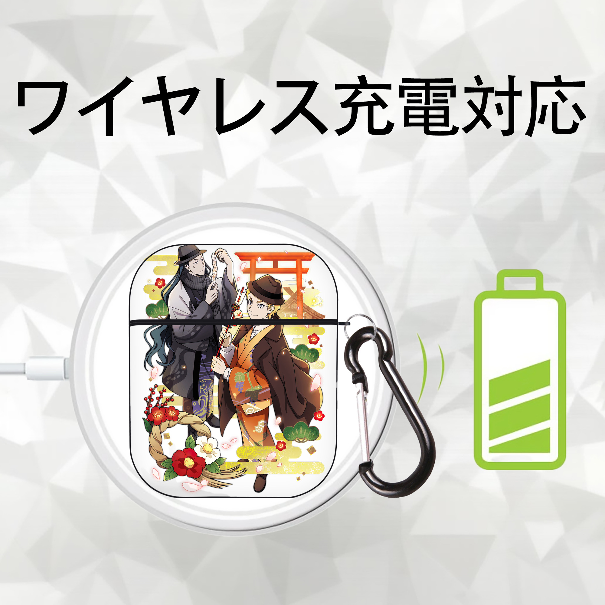 文豪ストレイドッグス Bungo Stray Dogs AirPods 第2世代保護ケース ハードシェル ブラック 耐衝撃・防指紋・カラビナ付き