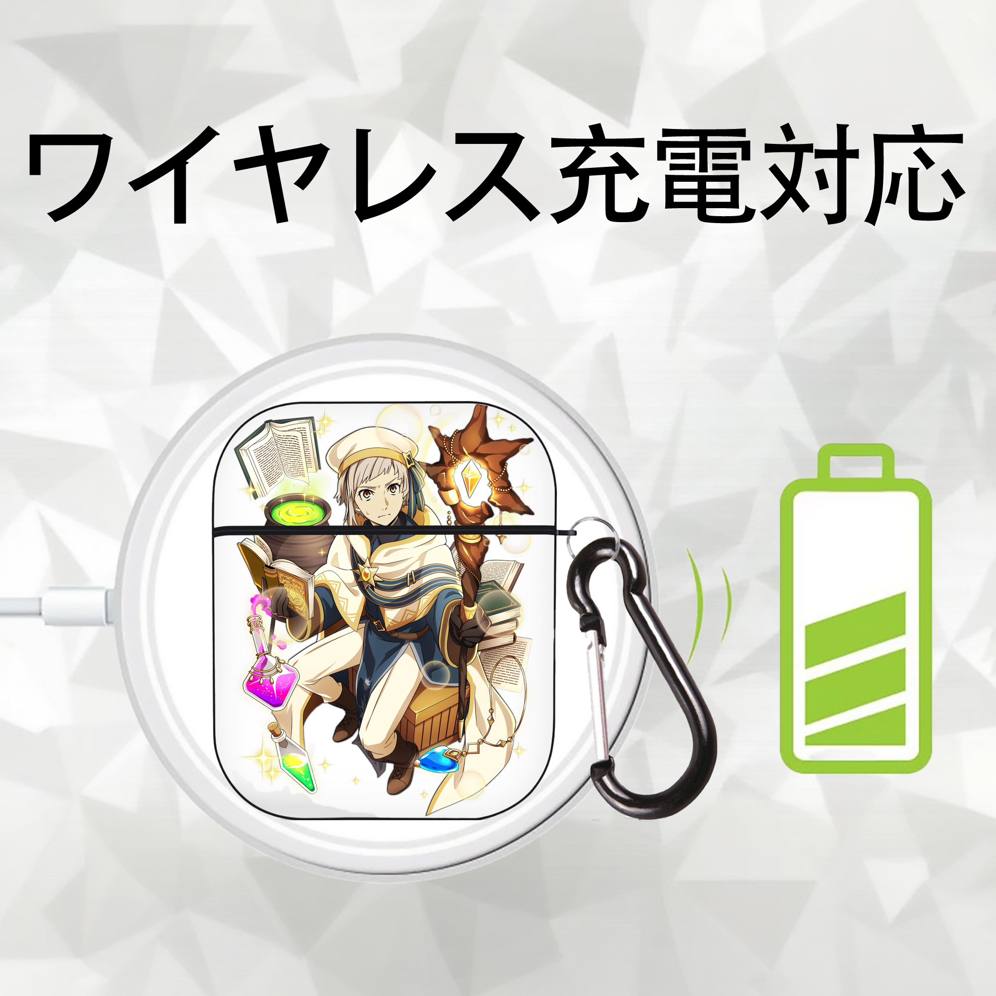 文豪ストレイドッグス Bungo Stray Dogs AirPods 第2世代保護ケース ハードシェル ブラック 耐衝撃・防指紋・カラビナ付き