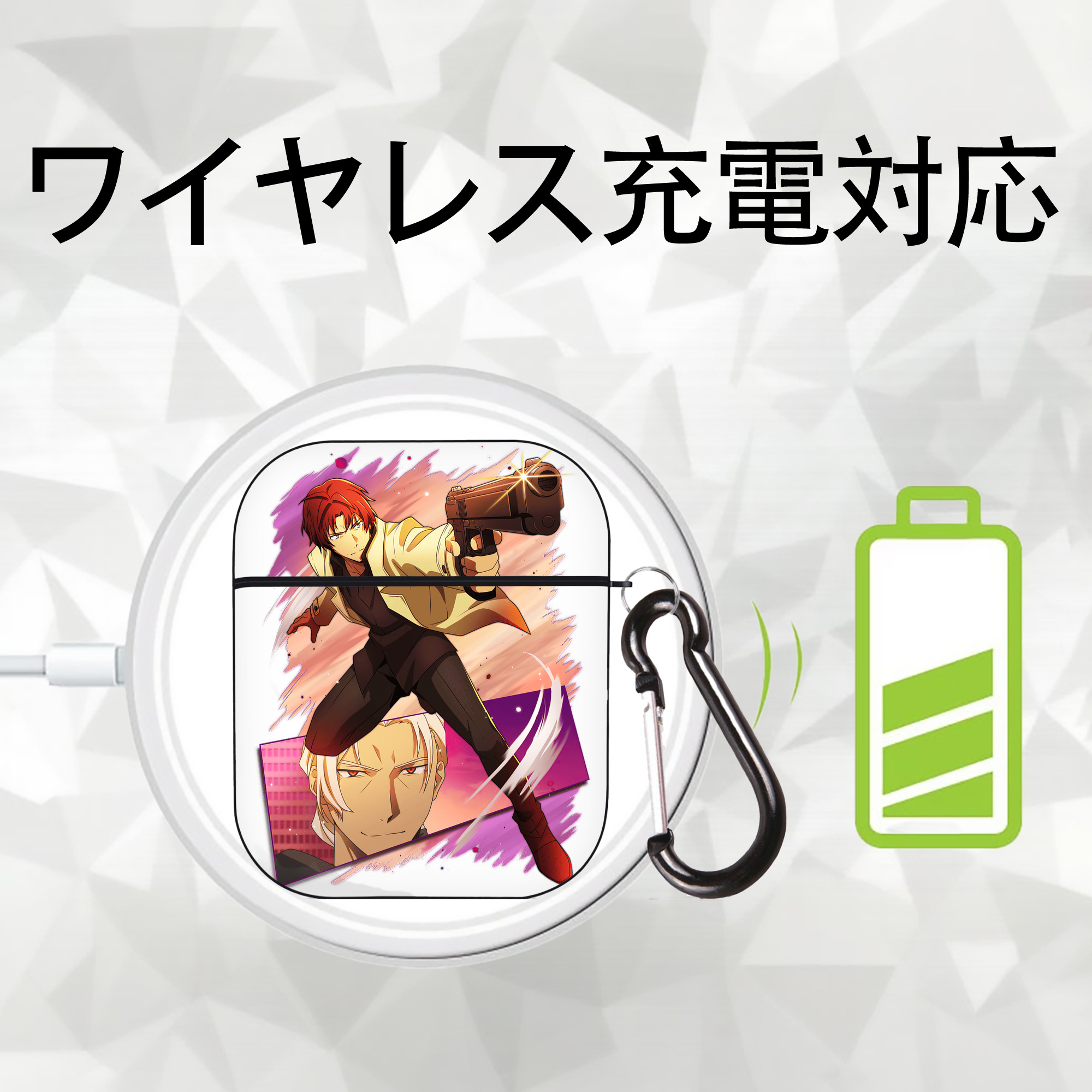 文豪ストレイドッグス Bungo Stray Dogs AirPods 第2世代保護ケース ハードシェル ブラック 耐衝撃・防指紋・カラビナ付き