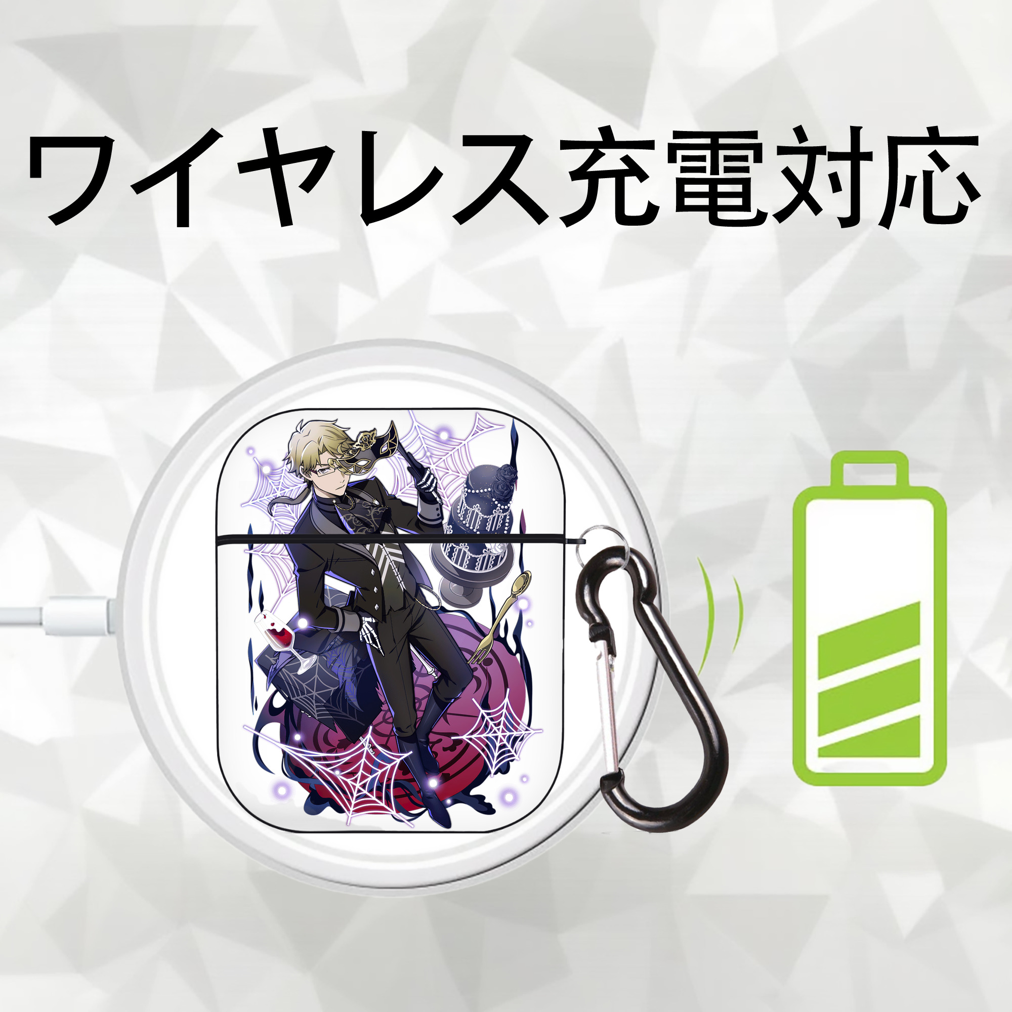 文豪ストレイドッグス Bungo Stray Dogs AirPods 第2世代保護ケース ハードシェル ブラック 耐衝撃・防指紋・カラビナ付き