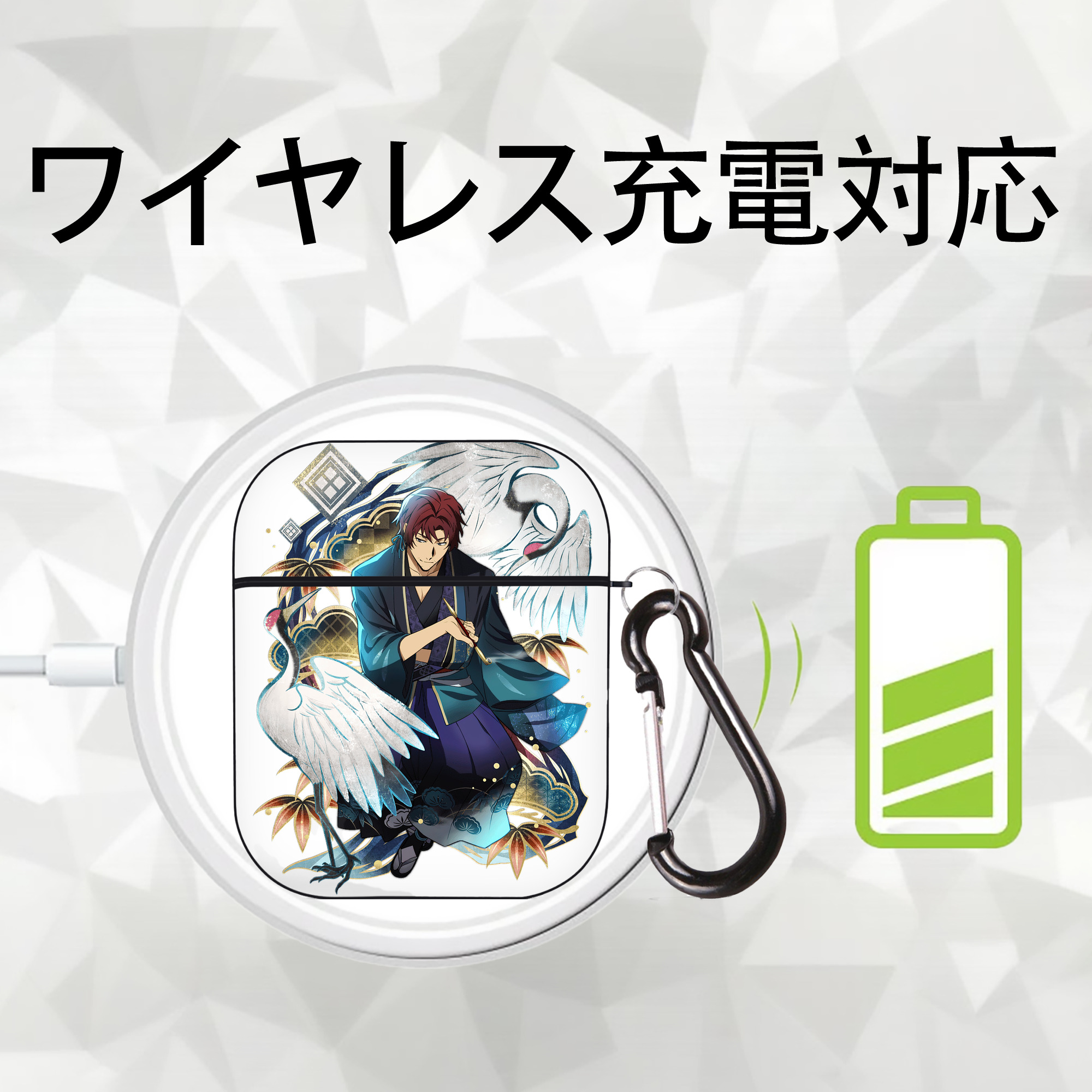 文豪ストレイドッグス Bungo Stray Dogs AirPods 第2世代保護ケース ハードシェル ブラック 耐衝撃・防指紋・カラビナ付き