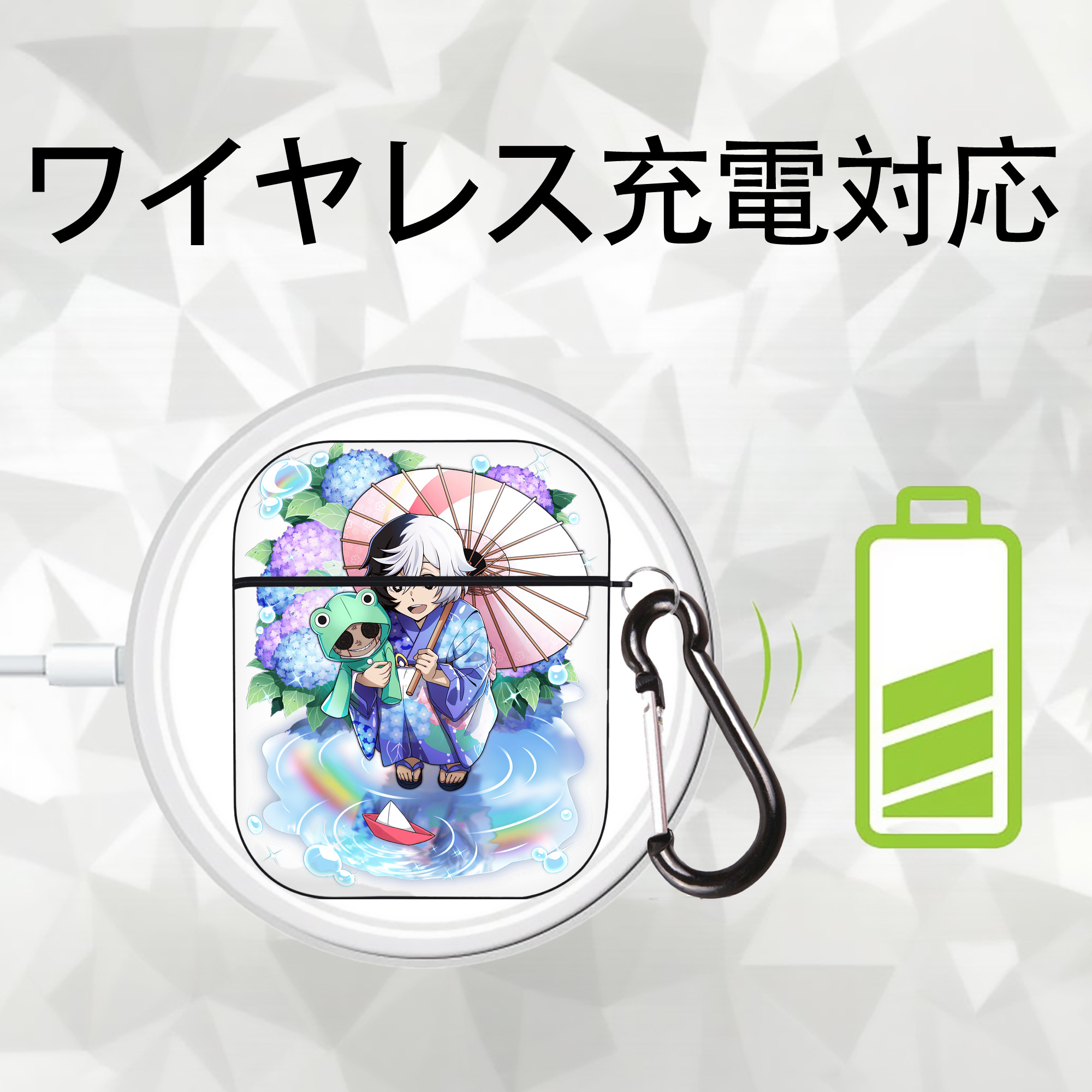 文豪ストレイドッグス Bungo Stray Dogs AirPods 第2世代保護ケース ハードシェル ブラック 耐衝撃・防指紋・カラビナ付き
