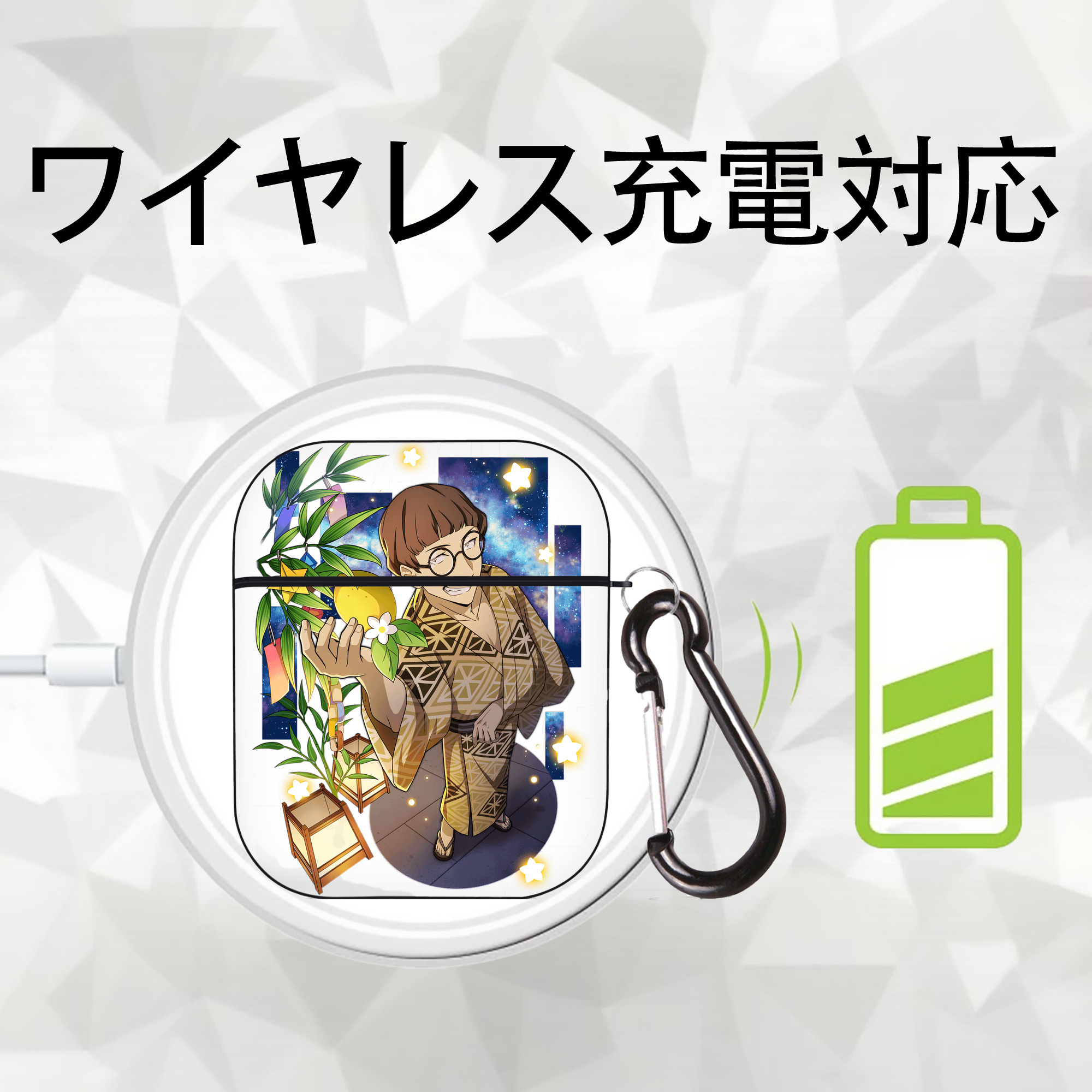 文豪ストレイドッグス Bungo Stray Dogs AirPods 第2世代保護ケース ハードシェル ブラック 耐衝撃・防指紋・カラビナ付き