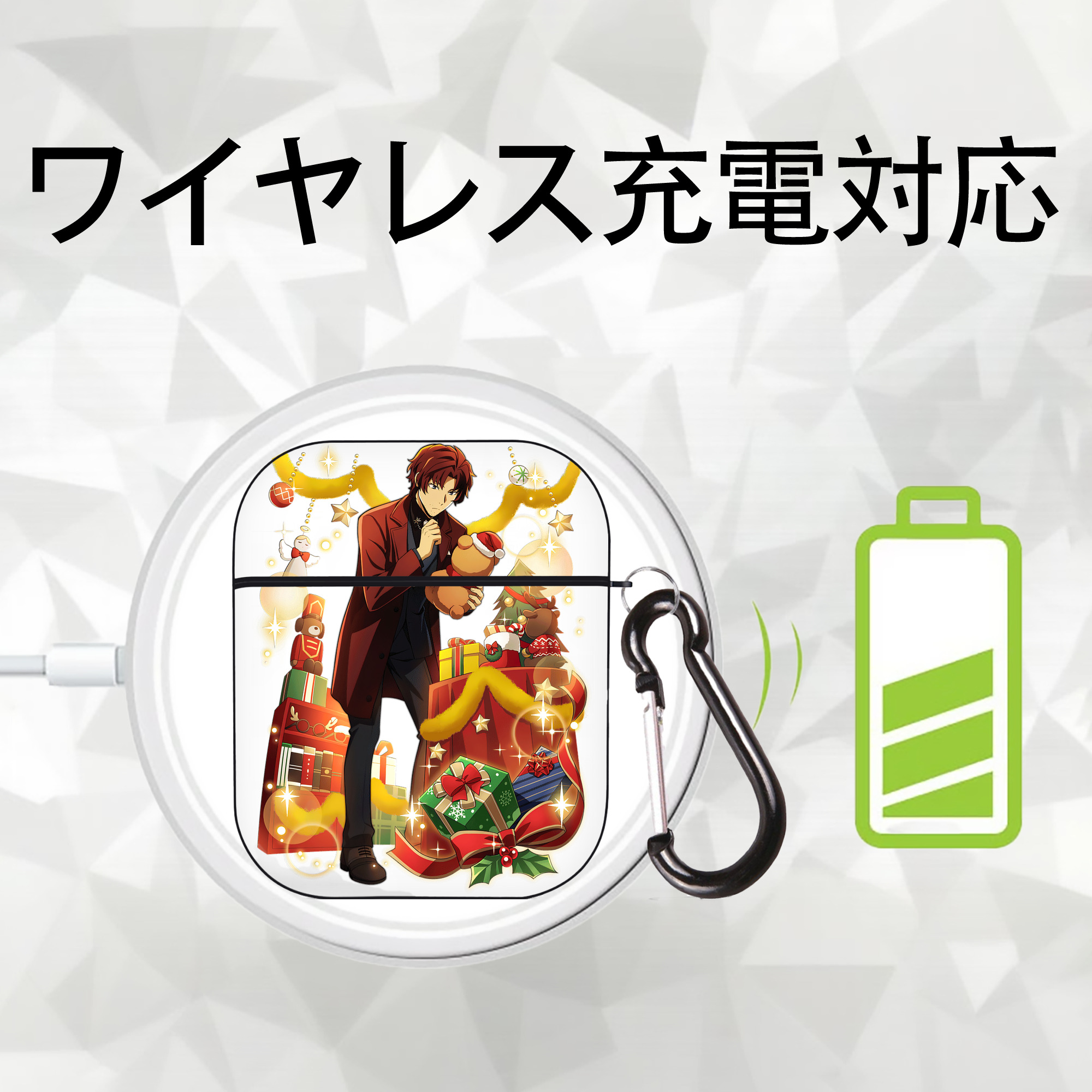 文豪ストレイドッグス Bungo Stray Dogs AirPods 第2世代保護ケース ハードシェル ブラック 耐衝撃・防指紋・カラビナ付き