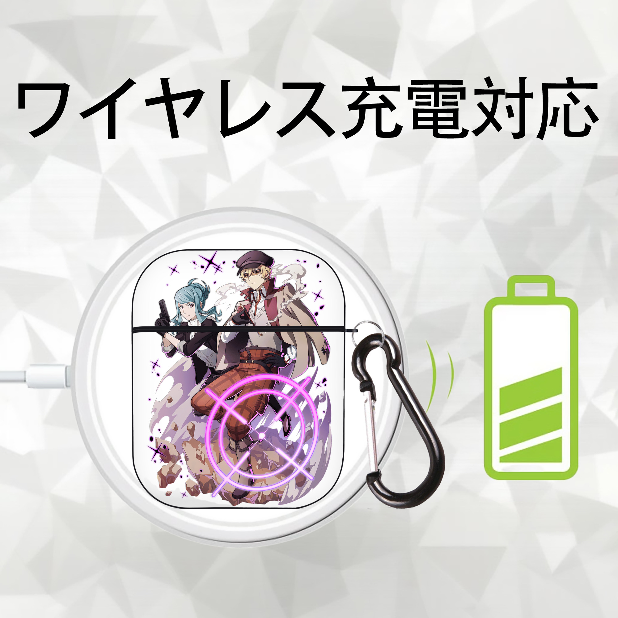 文豪ストレイドッグス Bungo Stray Dogs AirPods 第2世代保護ケース ハードシェル ブラック 耐衝撃・防指紋・カラビナ付き