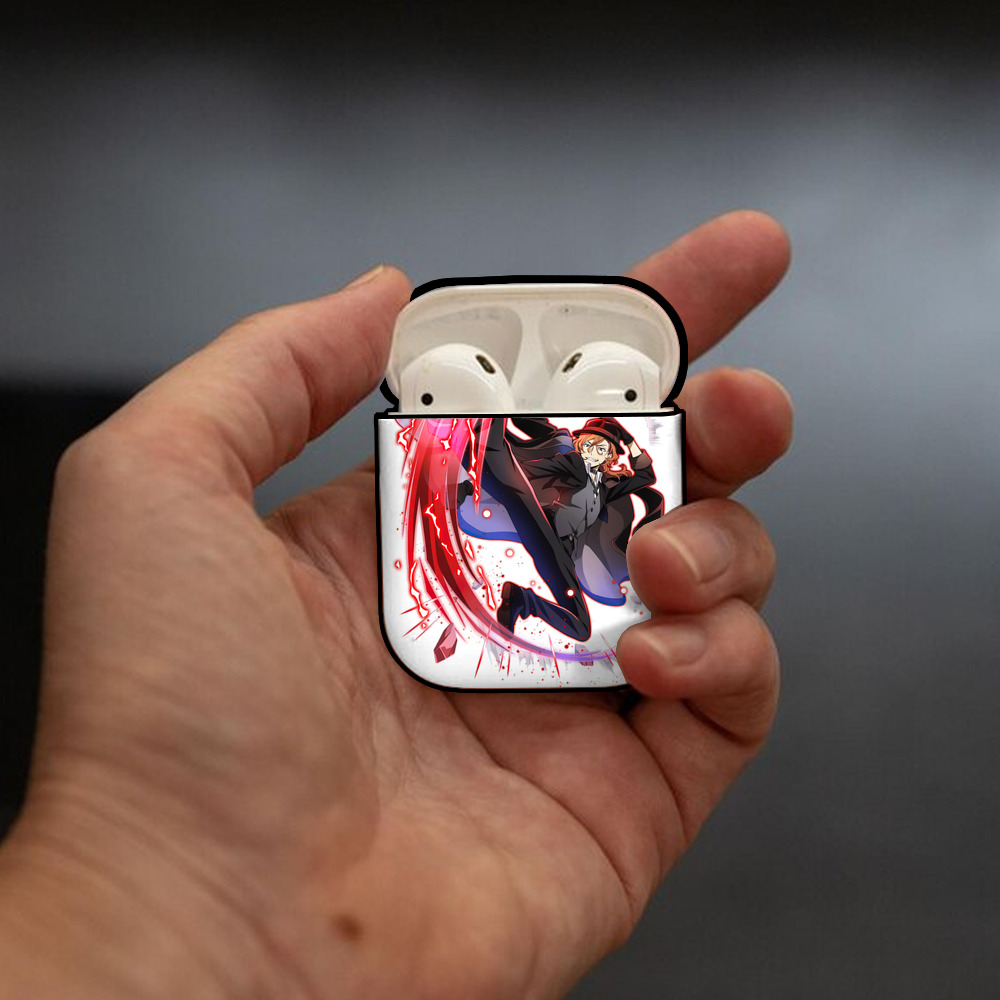 文豪ストレイドッグス Bungo Stray Dogs AirPods 第2世代保護ケース ハードシェル ブラック 耐衝撃・防指紋・カラビナ付き