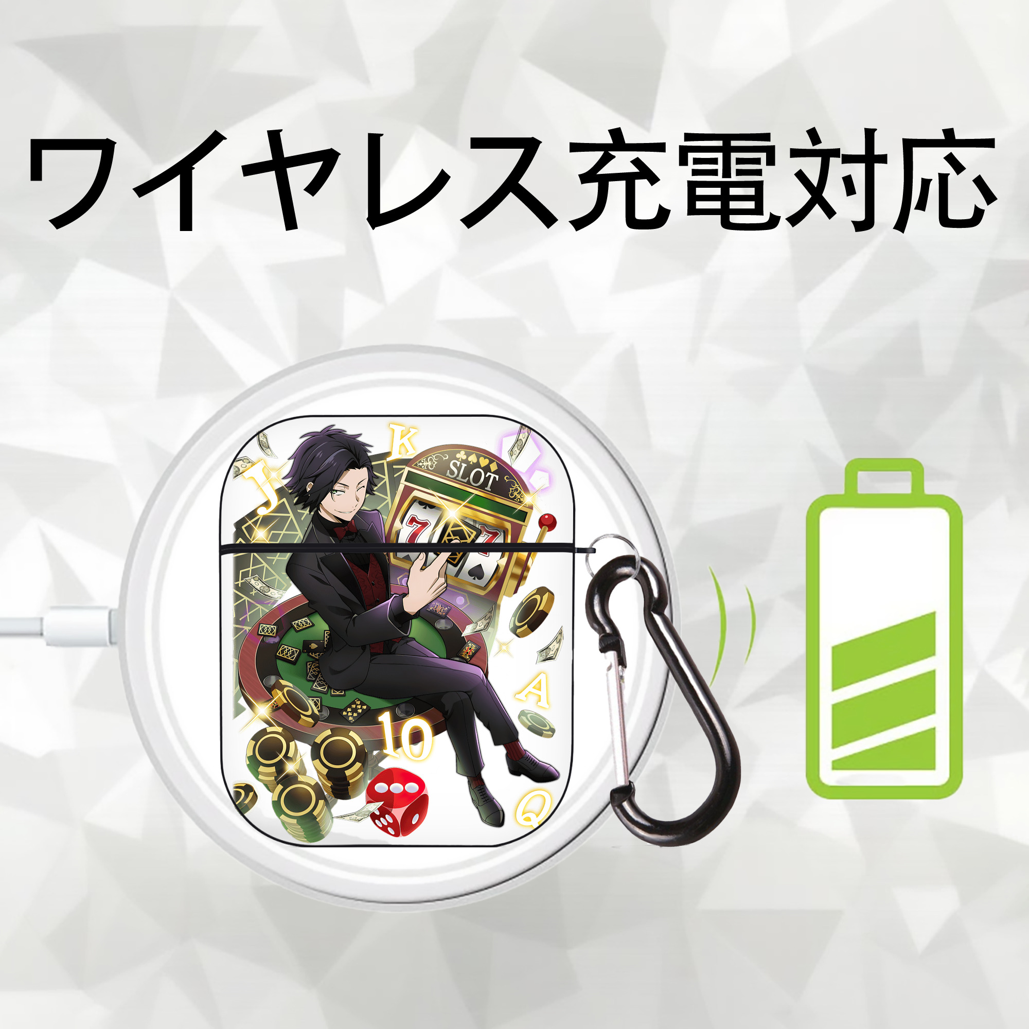 文豪ストレイドッグス Bungo Stray Dogs AirPods 第2世代保護ケース ハードシェル ブラック 耐衝撃・防指紋・カラビナ付き