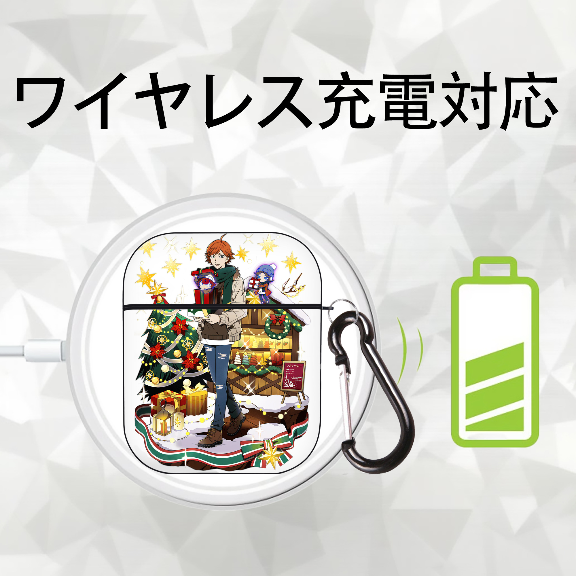 文豪ストレイドッグス Bungo Stray Dogs AirPods 第2世代保護ケース ハードシェル ブラック 耐衝撃・防指紋・カラビナ付き