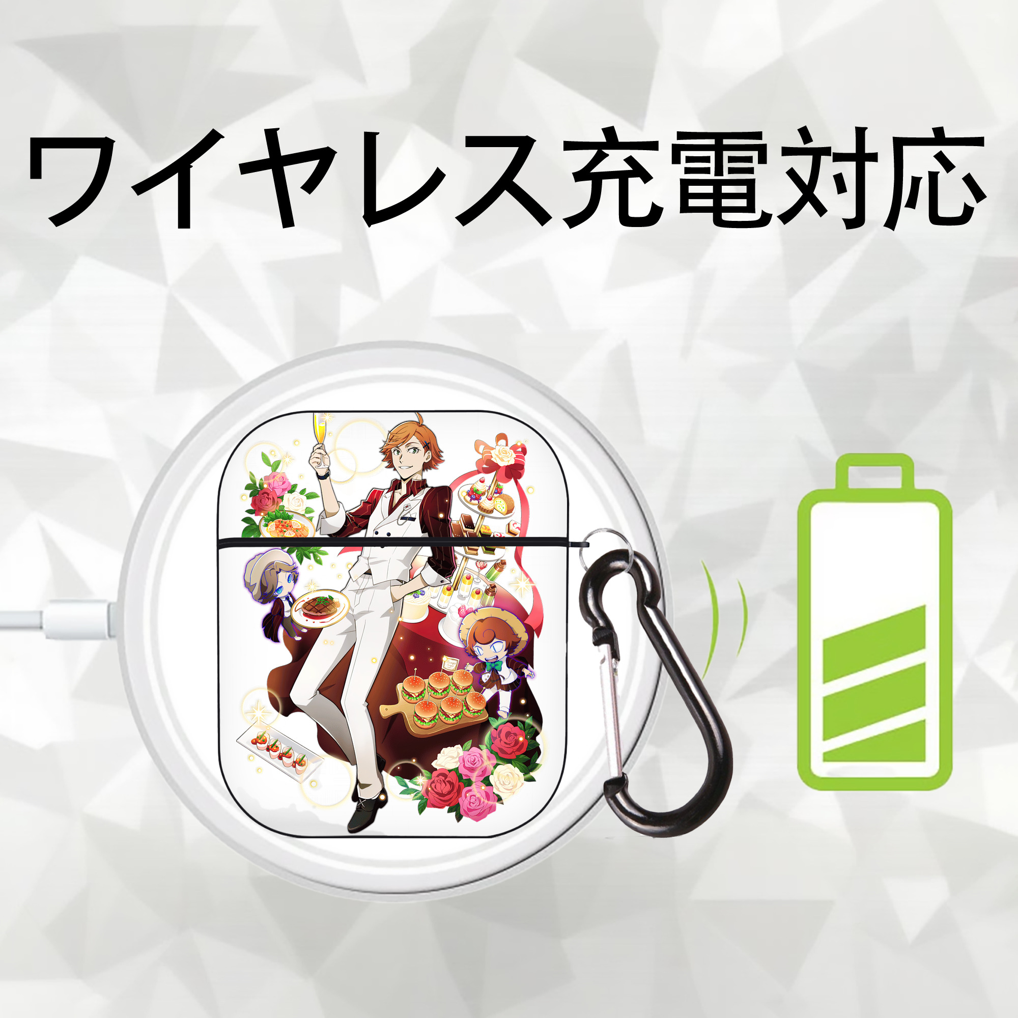 文豪ストレイドッグス Bungo Stray Dogs AirPods 第2世代保護ケース ハードシェル ブラック 耐衝撃・防指紋・カラビナ付き
