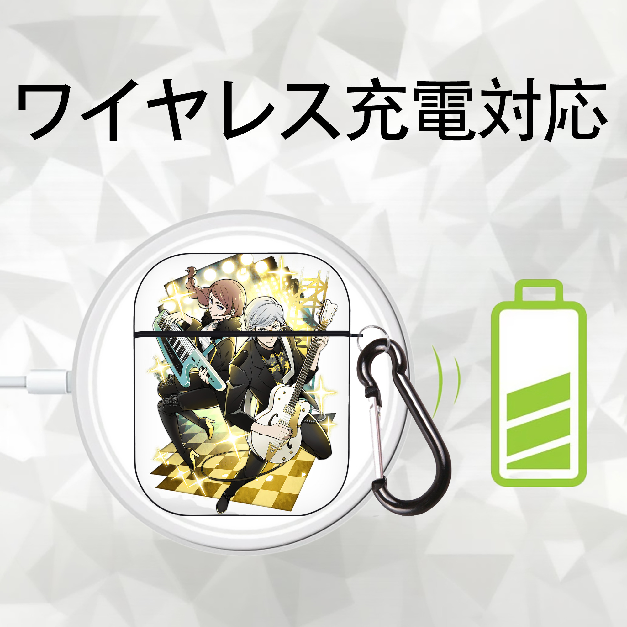 文豪ストレイドッグス Bungo Stray Dogs AirPods 第2世代保護ケース ハードシェル ブラック 耐衝撃・防指紋・カラビナ付き