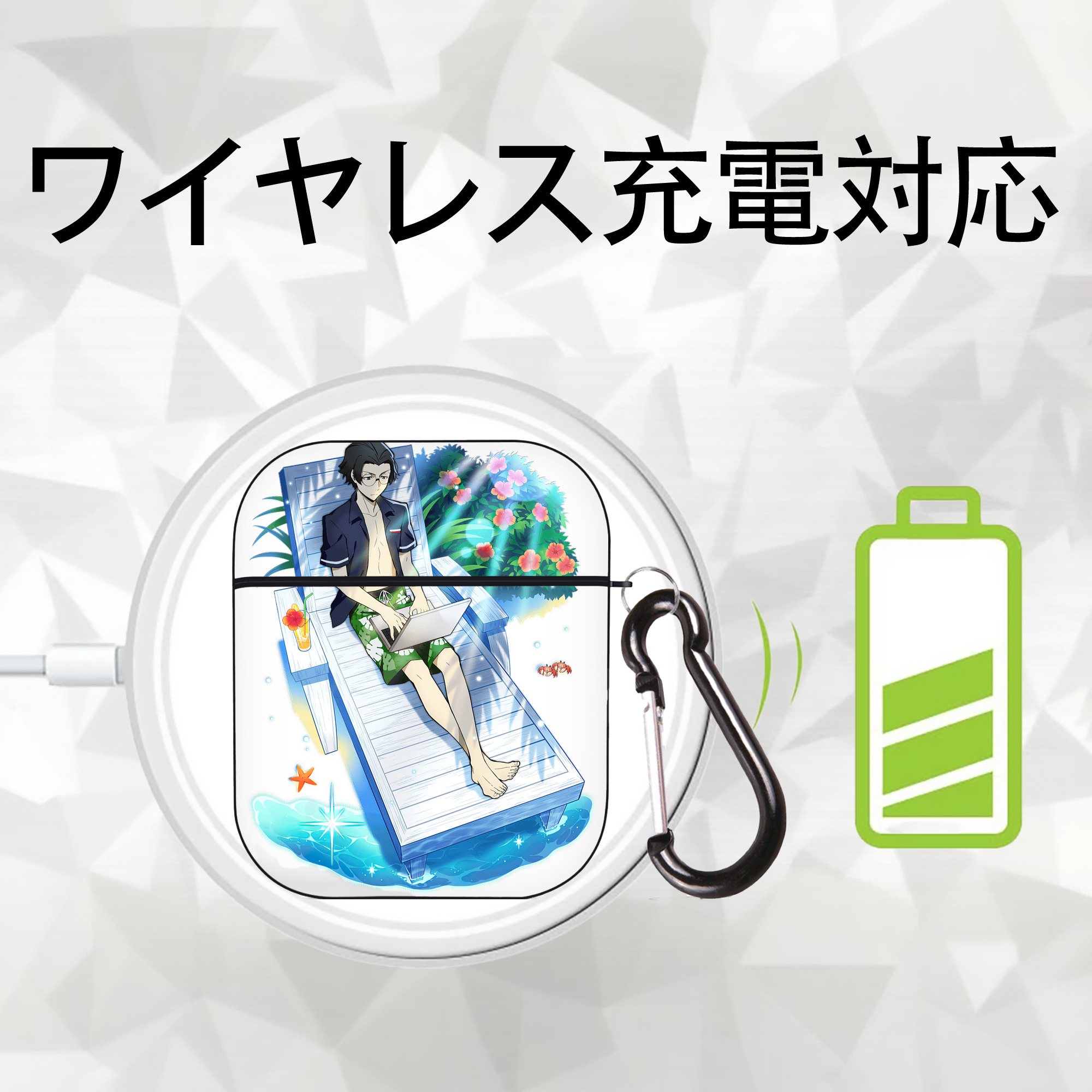 文豪ストレイドッグス Bungo Stray Dogs AirPods 第2世代保護ケース ハードシェル ブラック 耐衝撃・防指紋・カラビナ付き