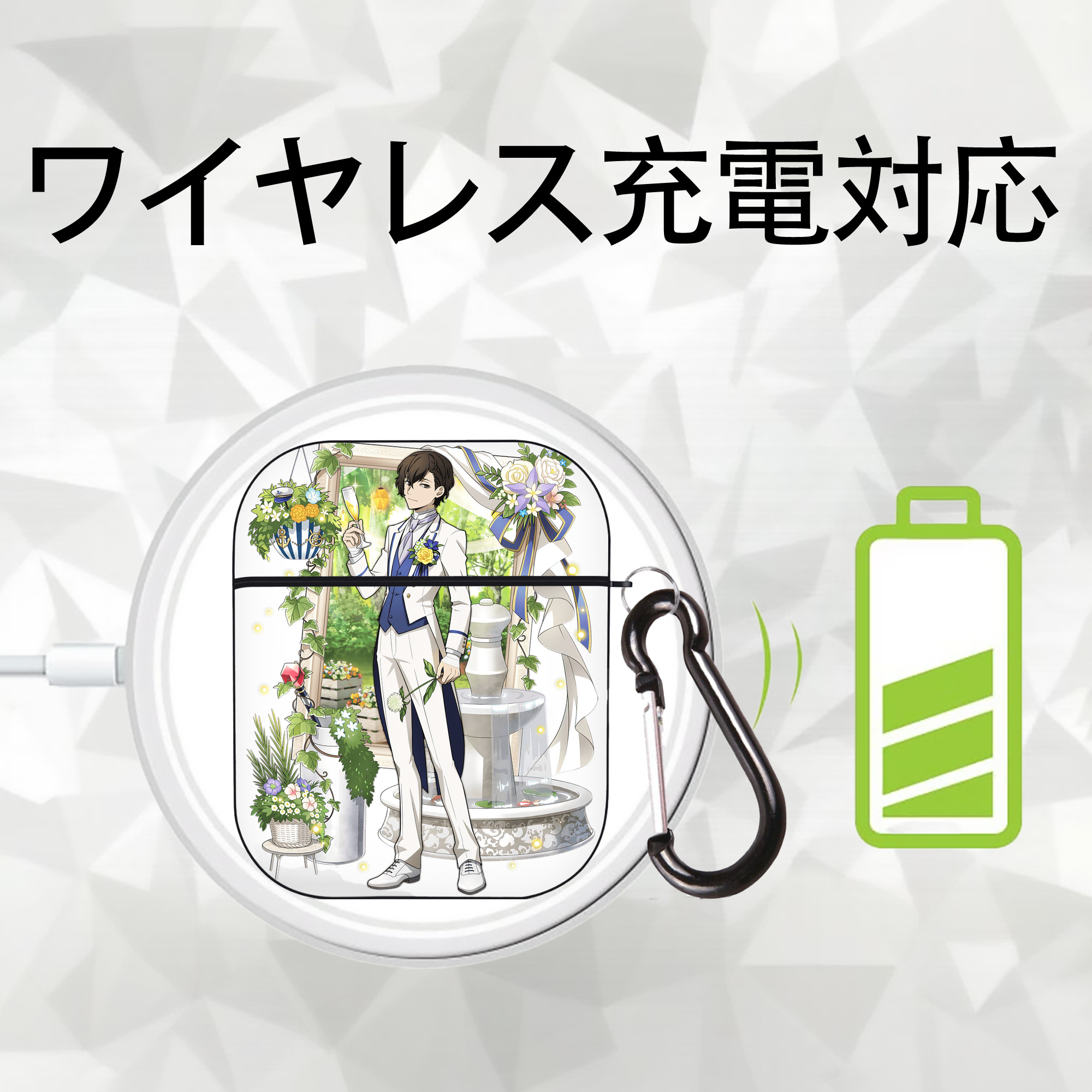 文豪ストレイドッグス Bungo Stray Dogs AirPods 第2世代保護ケース ハードシェル ブラック 耐衝撃・防指紋・カラビナ付き