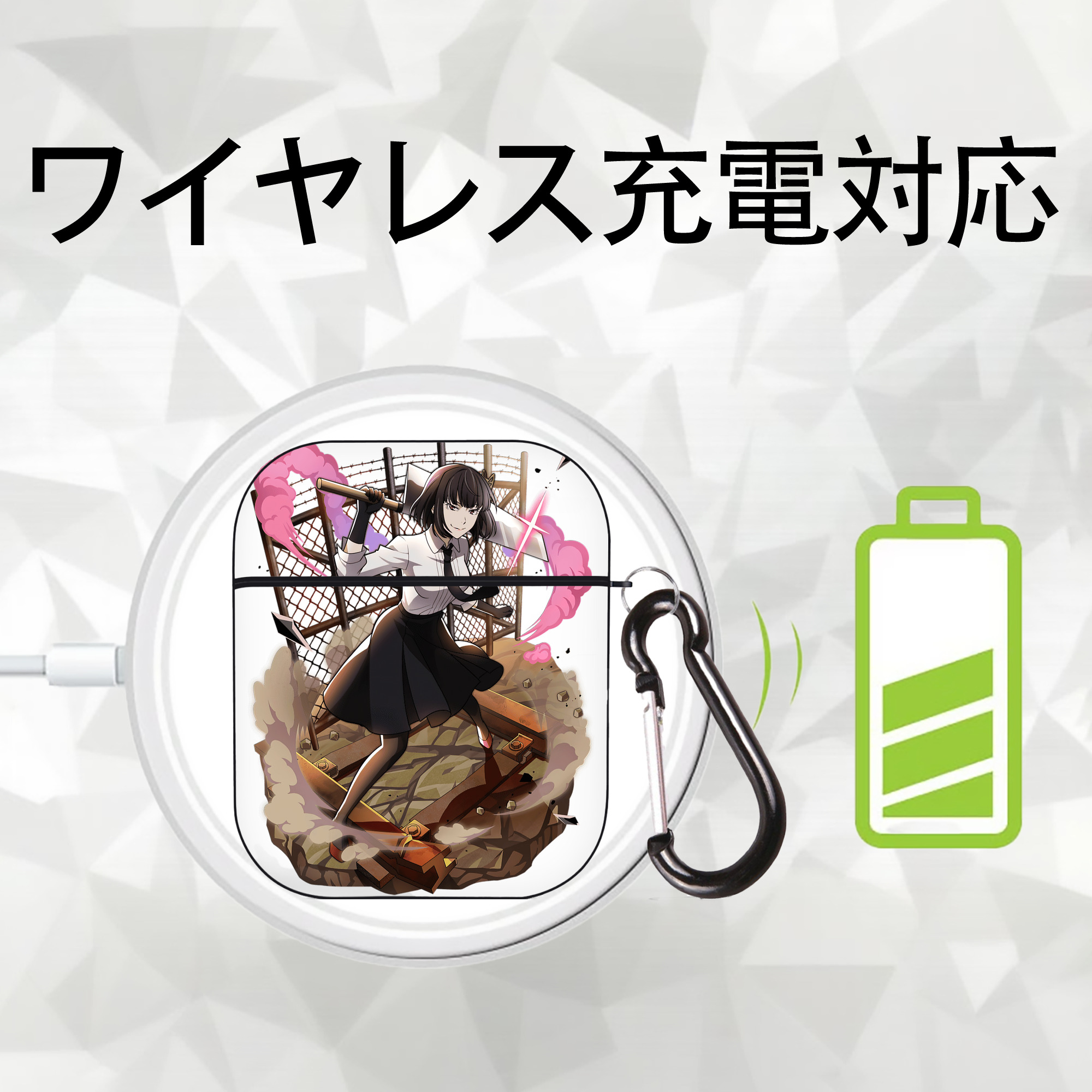 文豪ストレイドッグス Bungo Stray Dogs AirPods 第2世代保護ケース ハードシェル ブラック 耐衝撃・防指紋・カラビナ付き