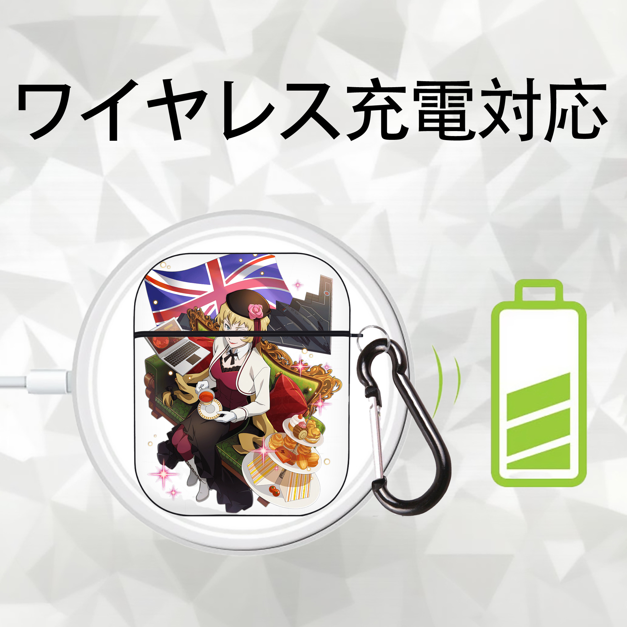 文豪ストレイドッグス Bungo Stray Dogs AirPods 第2世代保護ケース ハードシェル ブラック 耐衝撃・防指紋・カラビナ付き