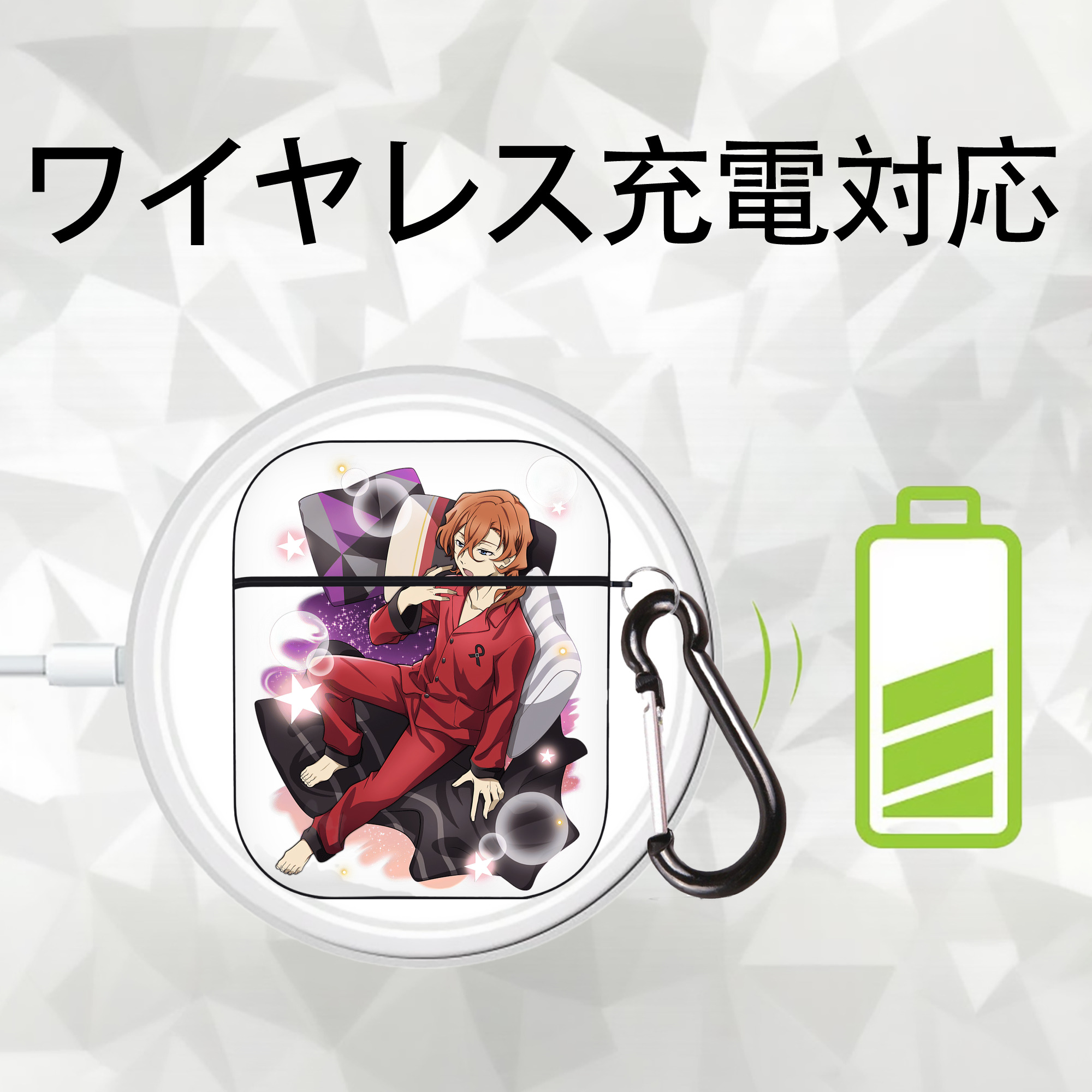 文豪ストレイドッグス Bungo Stray Dogs AirPods 第2世代保護ケース ハードシェル ブラック 耐衝撃・防指紋・カラビナ付き