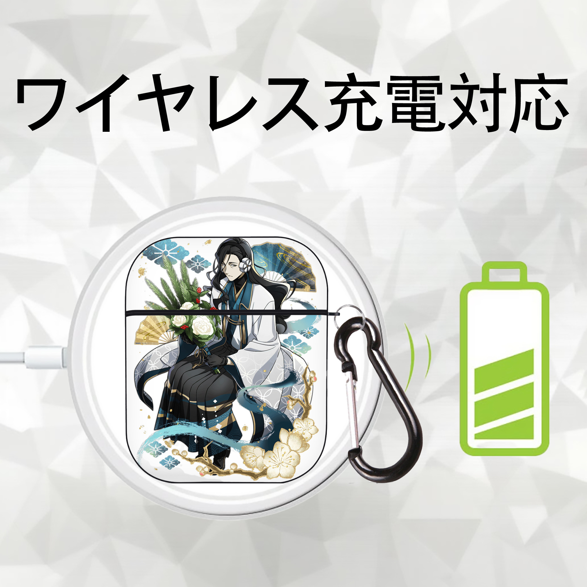 文豪ストレイドッグス Bungo Stray Dogs AirPods 第2世代保護ケース ハードシェル ブラック 耐衝撃・防指紋・カラビナ付き