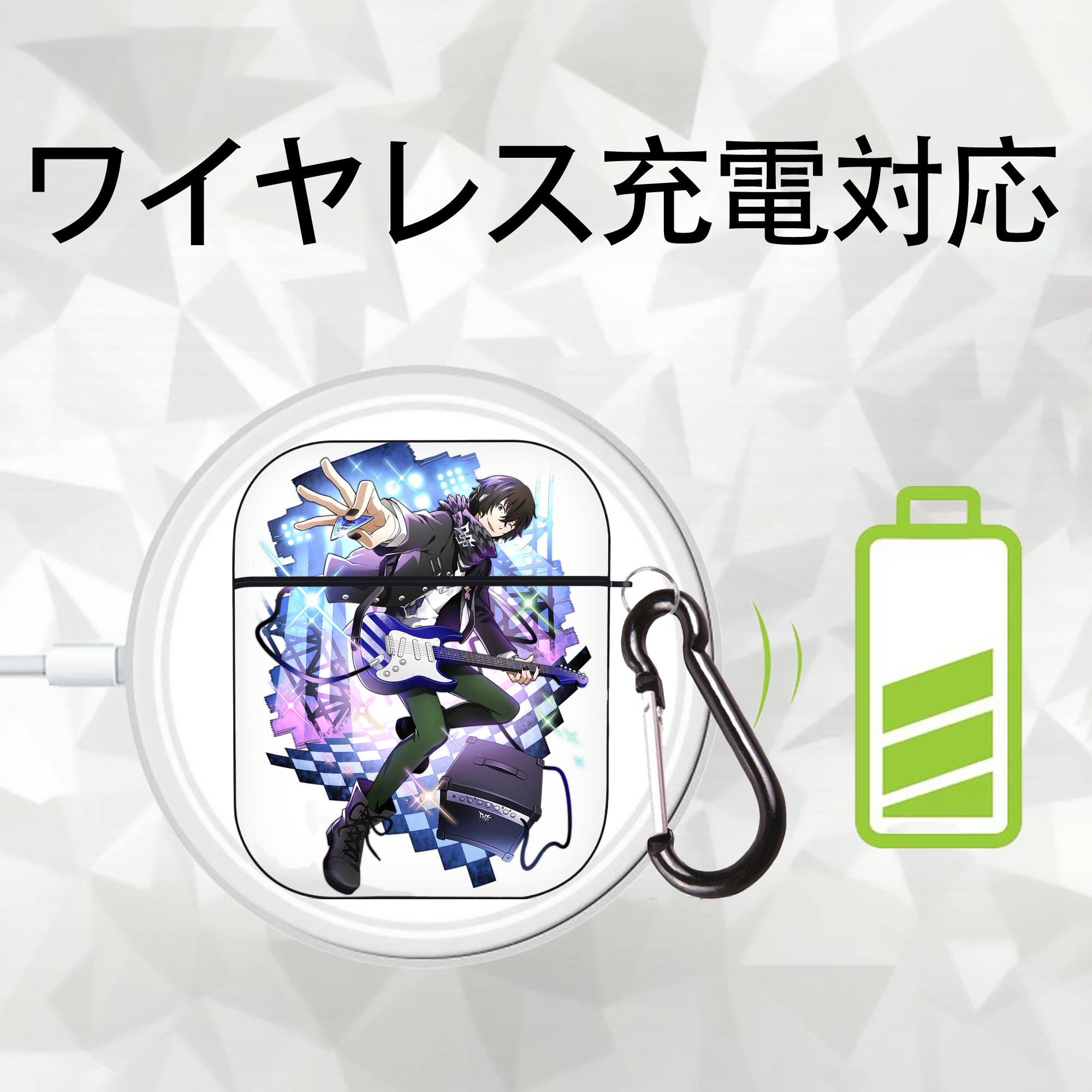 文豪ストレイドッグス Bungo Stray Dogs AirPods 第2世代保護ケース ハードシェル ブラック 耐衝撃・防指紋・カラビナ付き