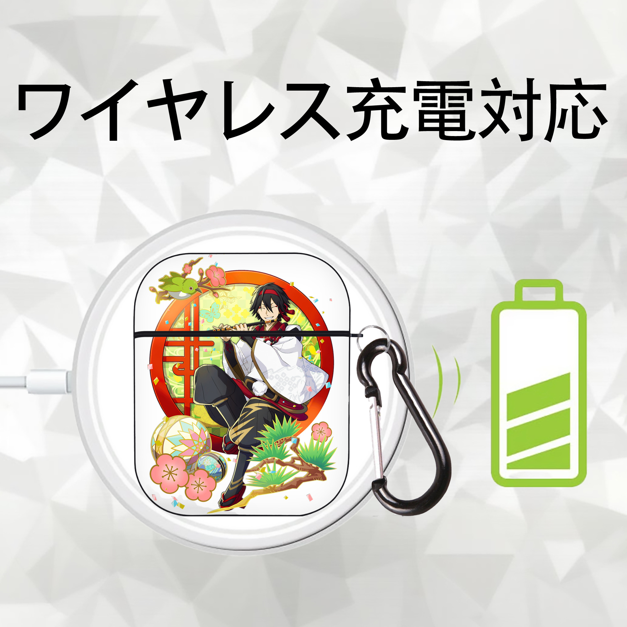 文豪ストレイドッグス Bungo Stray Dogs AirPods 第2世代保護ケース ハードシェル ブラック 耐衝撃・防指紋・カラビナ付き