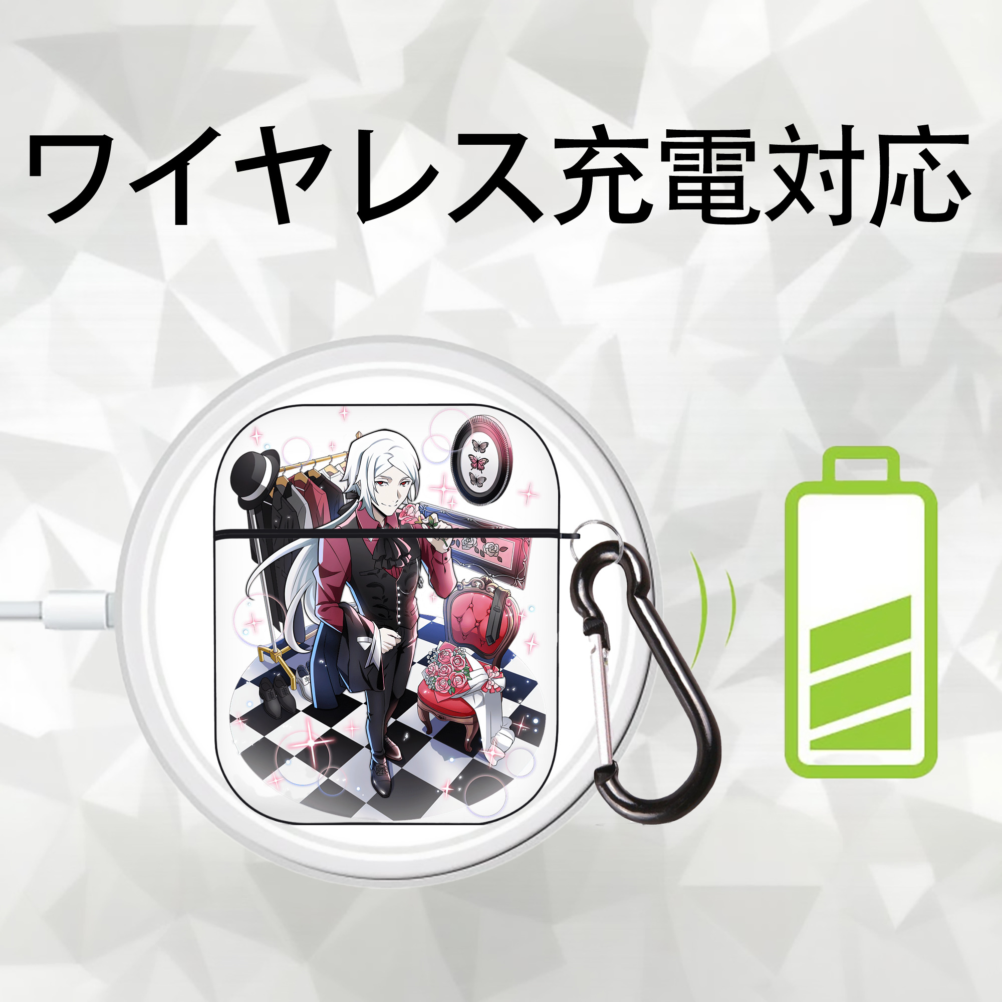 文豪ストレイドッグス Bungo Stray Dogs AirPods 第2世代保護ケース ハードシェル ブラック 耐衝撃・防指紋・カラビナ付き
