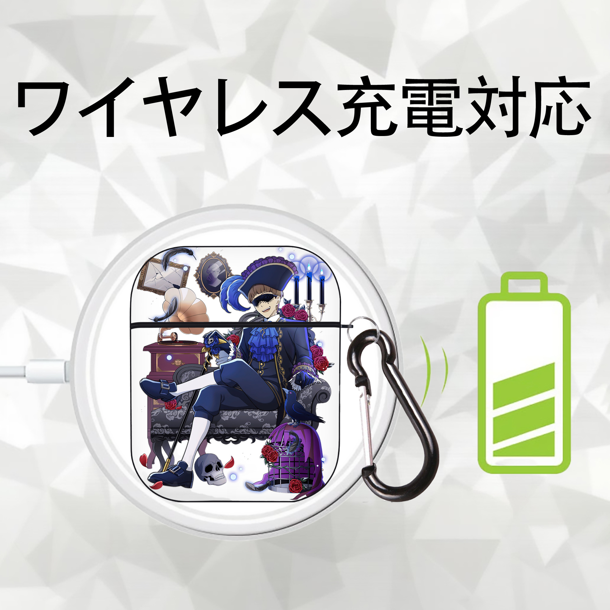 文豪ストレイドッグス Bungo Stray Dogs AirPods 第2世代保護ケース ハードシェル ブラック 耐衝撃・防指紋・カラビナ付き
