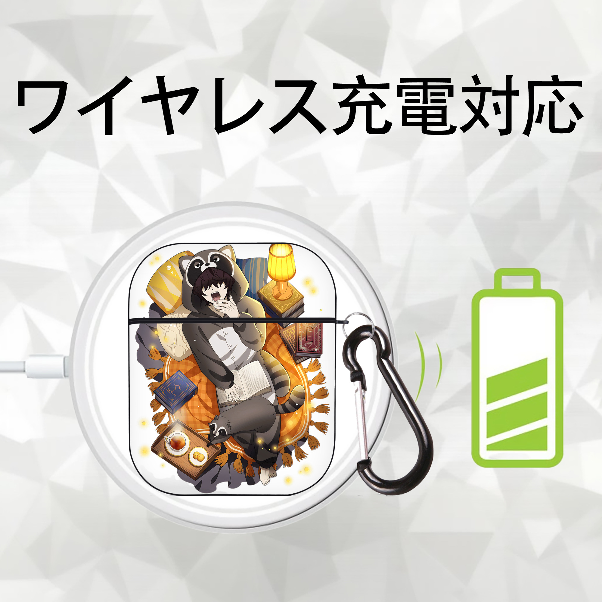 文豪ストレイドッグス Bungo Stray Dogs AirPods 第2世代保護ケース ハードシェル ブラック 耐衝撃・防指紋・カラビナ付き