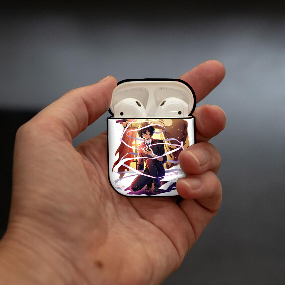 文豪ストレイドッグス Bungo Stray Dogs AirPods 第2世代保護ケース ハードシェル ブラック 耐衝撃・防指紋・カラビナ付き