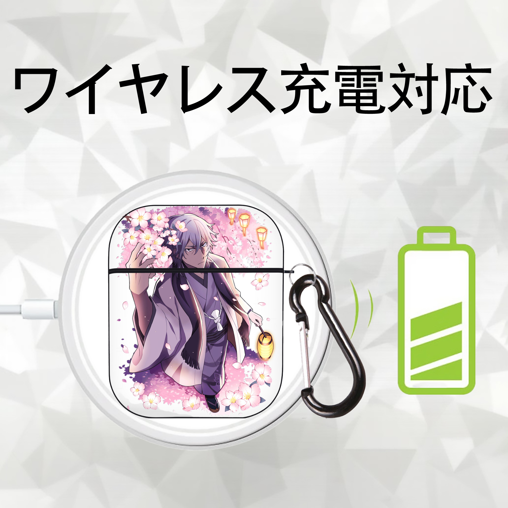 文豪ストレイドッグス Bungo Stray Dogs AirPods 第2世代保護ケース ハードシェル ブラック 耐衝撃・防指紋・カラビナ付き