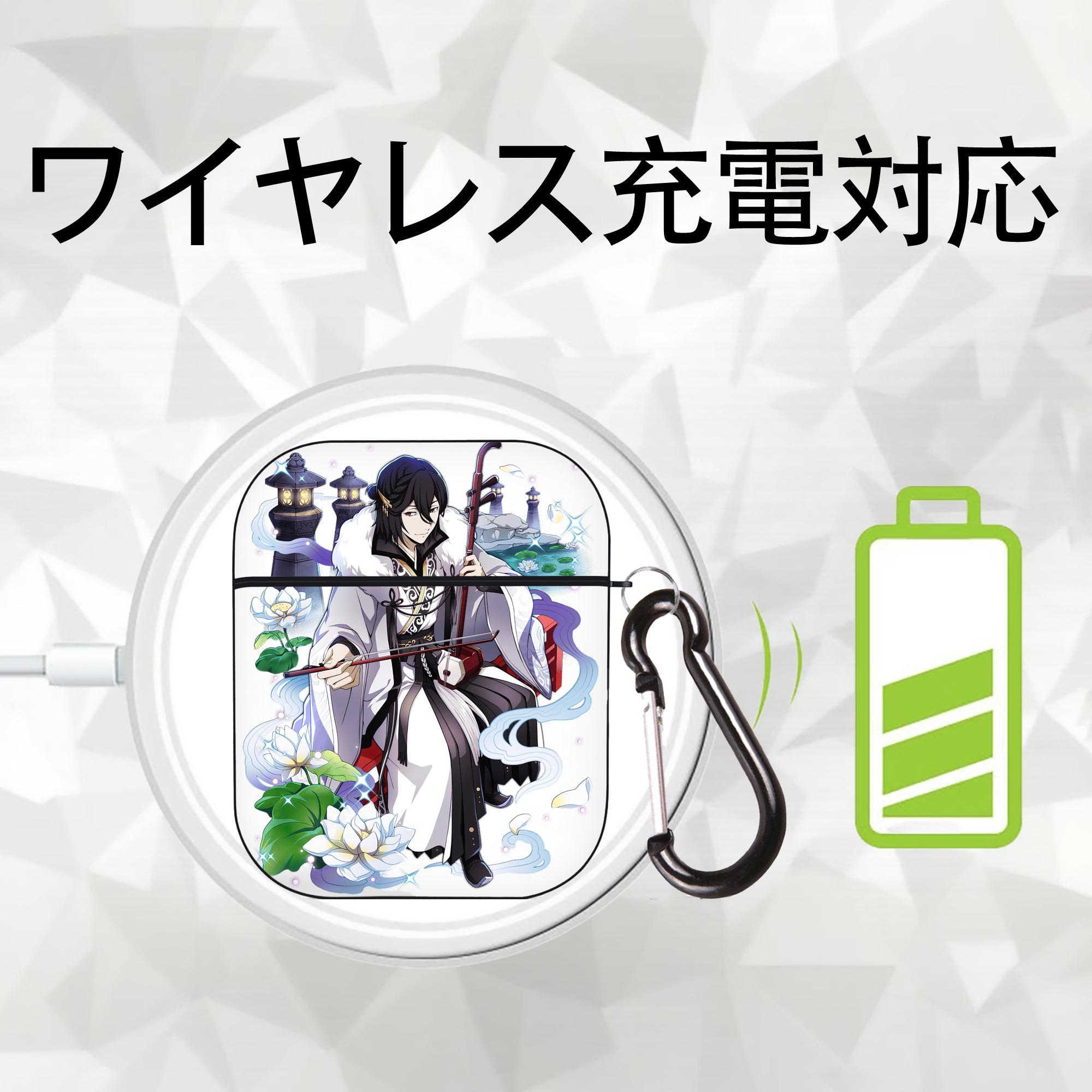 文豪ストレイドッグス Bungo Stray Dogs AirPods 第2世代保護ケース ハードシェル ブラック 耐衝撃・防指紋・カラビナ付き