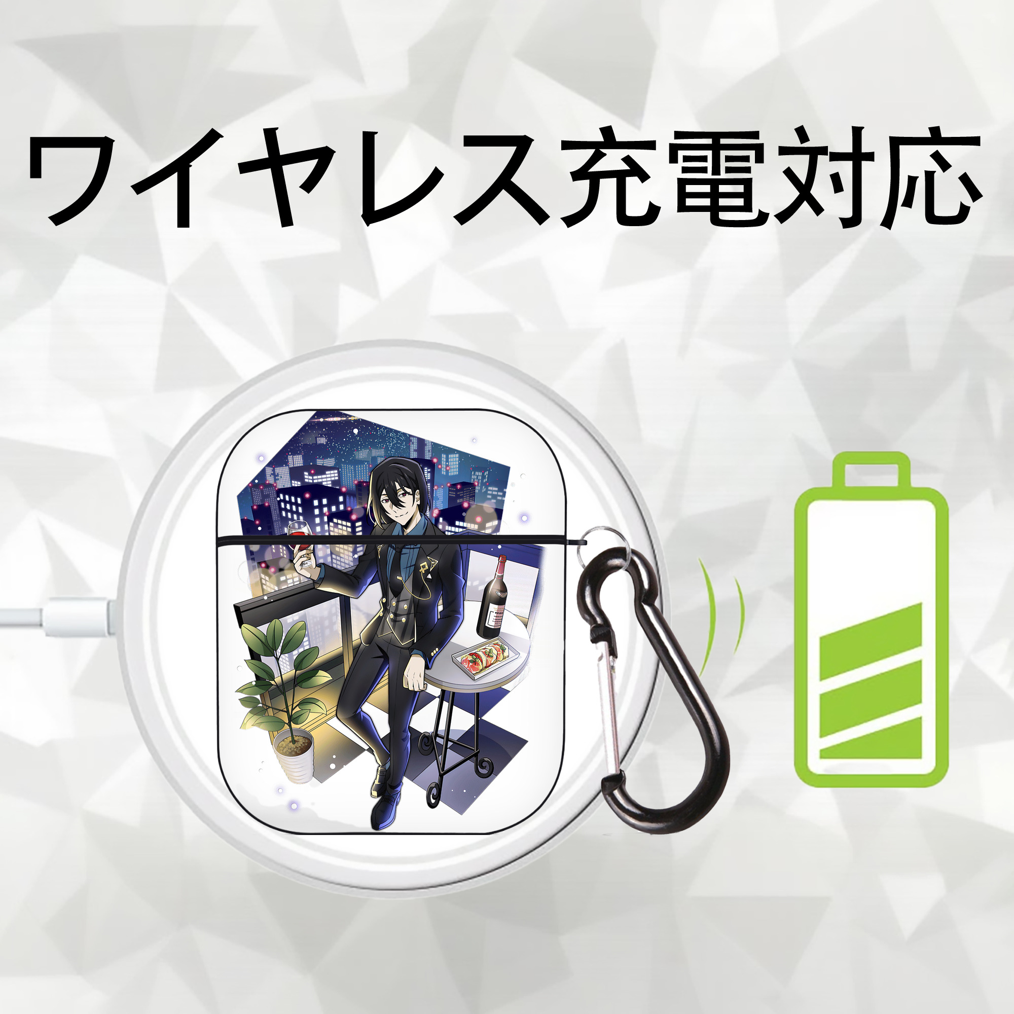 文豪ストレイドッグス Bungo Stray Dogs AirPods 第2世代保護ケース ハードシェル ブラック 耐衝撃・防指紋・カラビナ付き