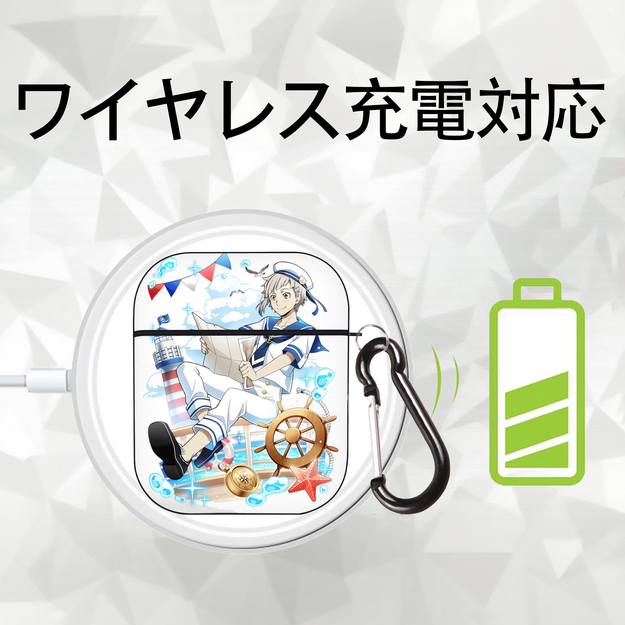 文豪ストレイドッグス Bungo Stray Dogs AirPods 第2世代保護ケース ハードシェル ブラック 耐衝撃・防指紋・カラビナ付き