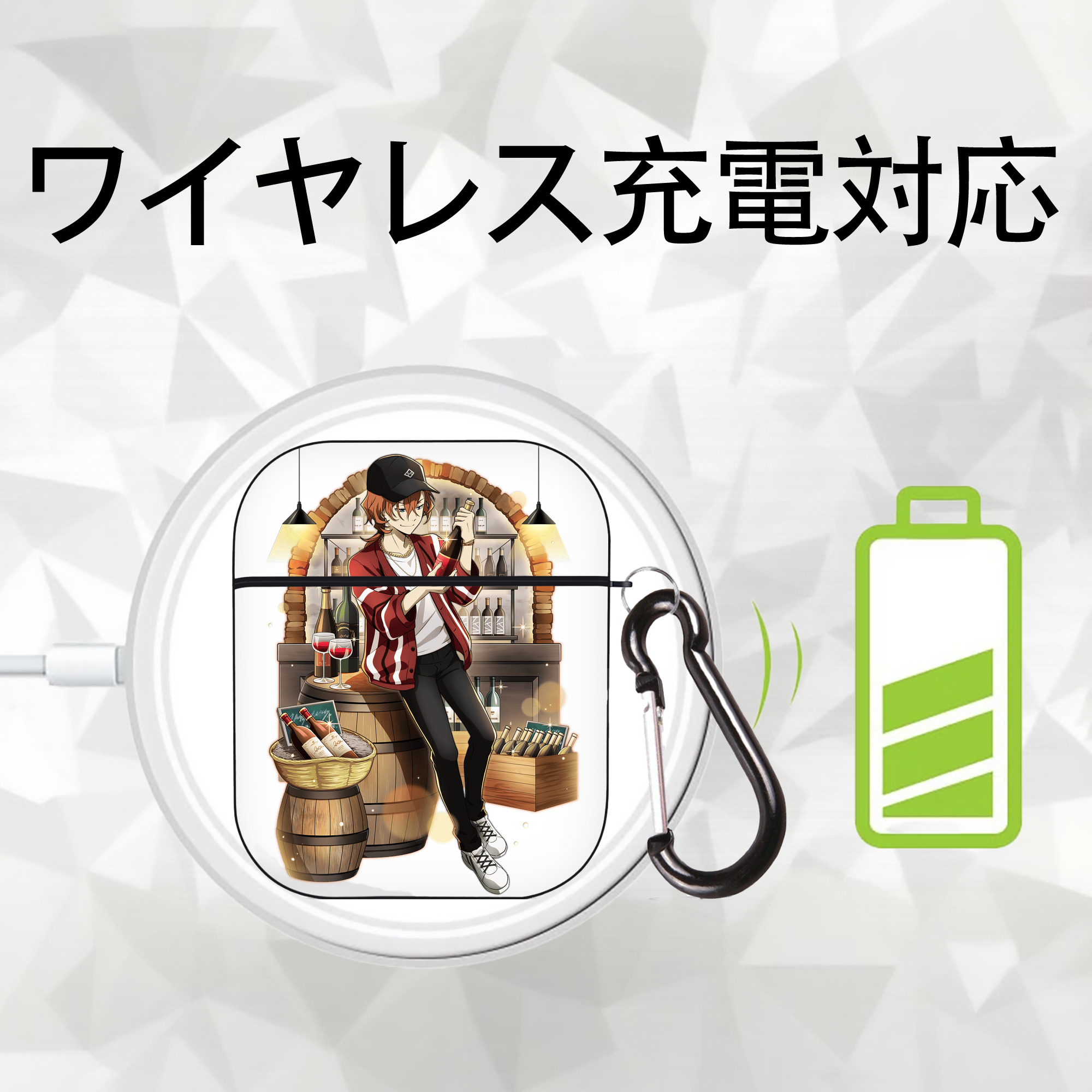 文豪ストレイドッグス Bungo Stray Dogs AirPods 第2世代保護ケース ハードシェル ブラック 耐衝撃・防指紋・カラビナ付き