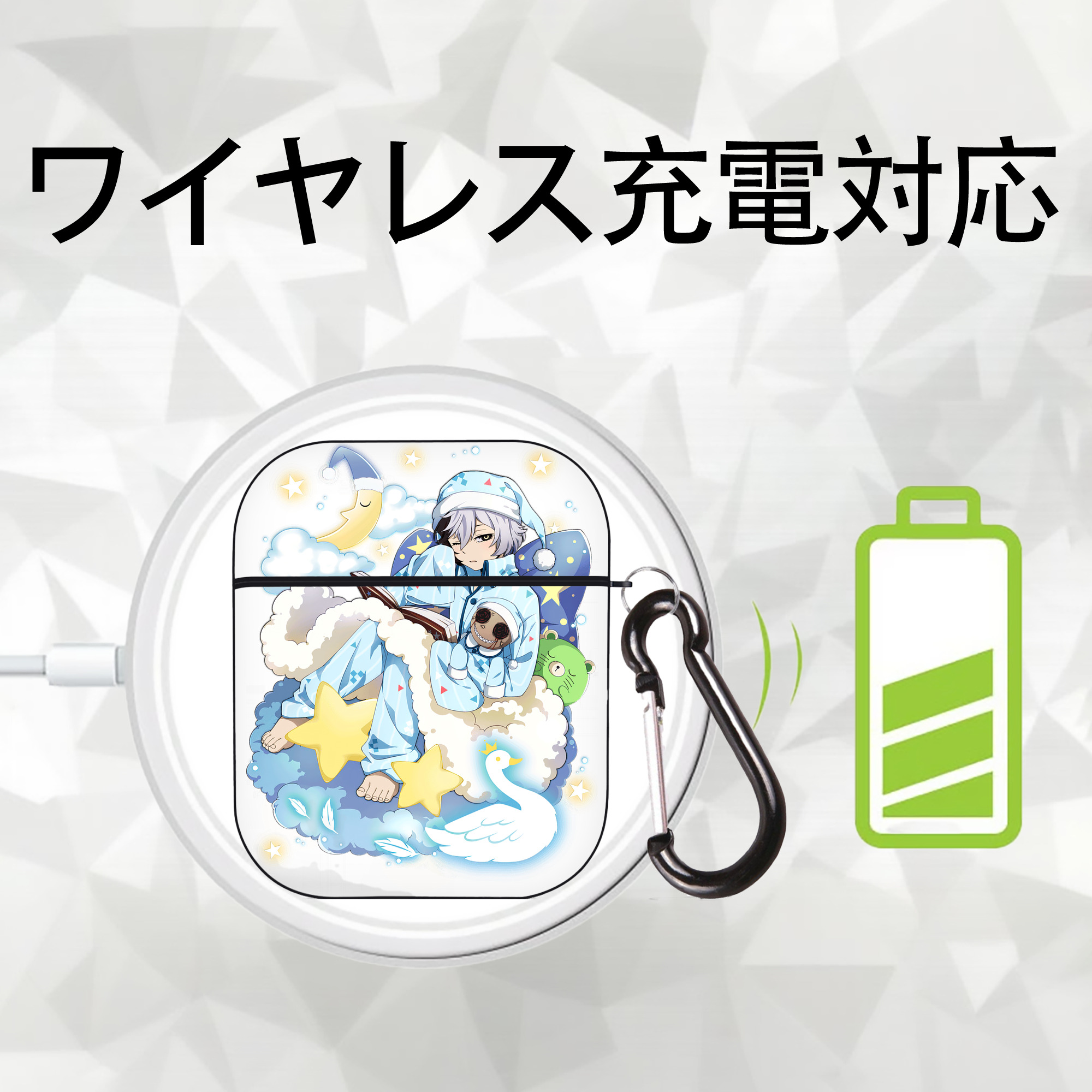 文豪ストレイドッグス Bungo Stray Dogs AirPods 第2世代保護ケース ハードシェル ブラック 耐衝撃・防指紋・カラビナ付き