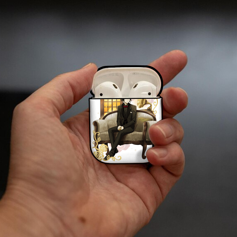 文豪ストレイドッグス Bungo Stray Dogs AirPods 第2世代保護ケース ハードシェル ブラック 耐衝撃・防指紋・カラビナ付き