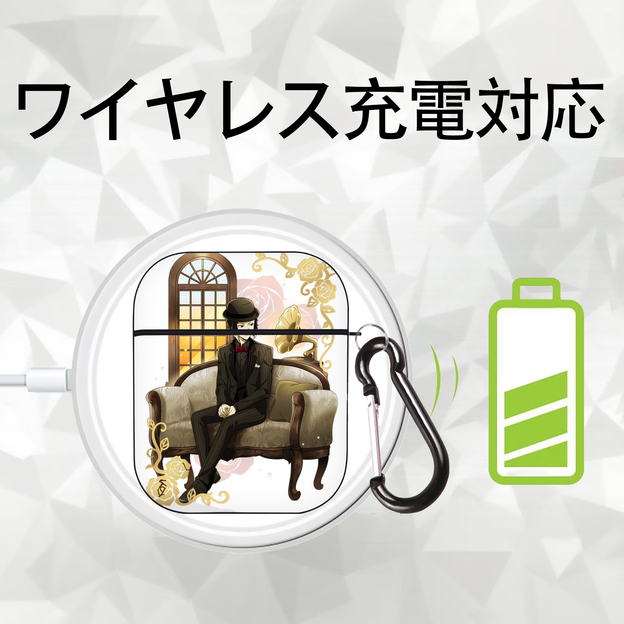 文豪ストレイドッグス Bungo Stray Dogs AirPods 第2世代保護ケース ハードシェル ブラック 耐衝撃・防指紋・カラビナ付き
