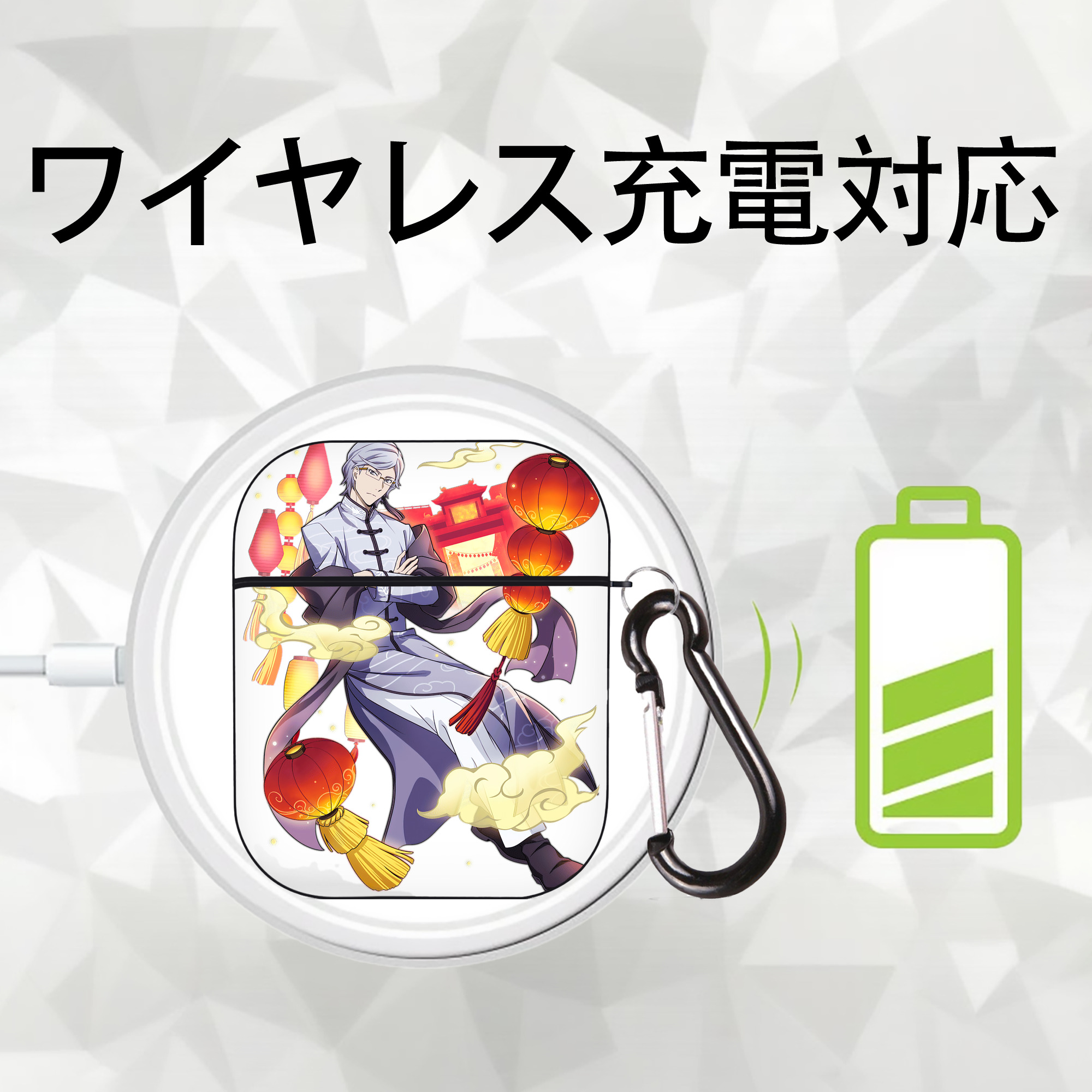 文豪ストレイドッグス Bungo Stray Dogs AirPods 第2世代保護ケース ハードシェル ブラック 耐衝撃・防指紋・カラビナ付き