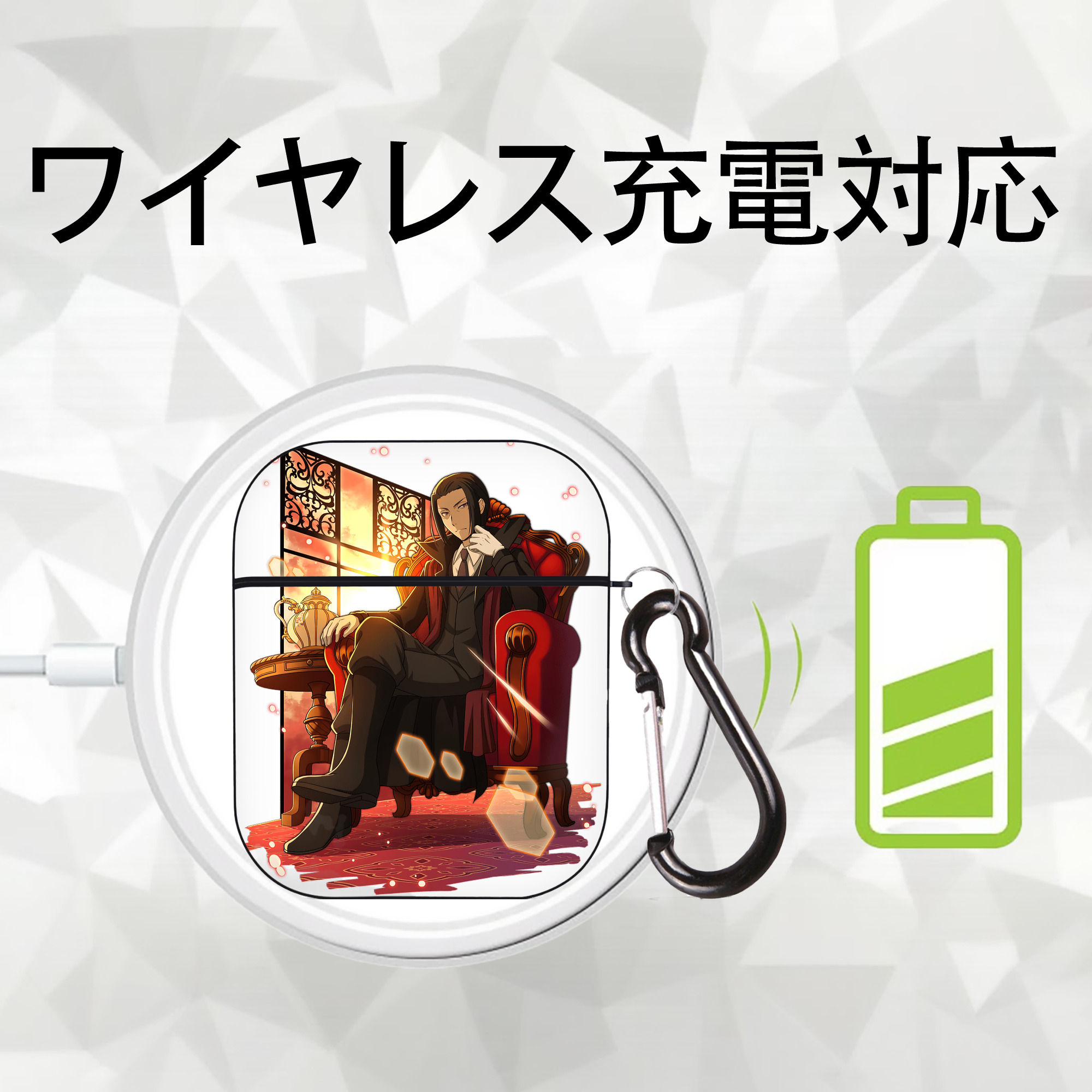 文豪ストレイドッグス Bungo Stray Dogs AirPods 第2世代保護ケース ハードシェル ブラック 耐衝撃・防指紋・カラビナ付き