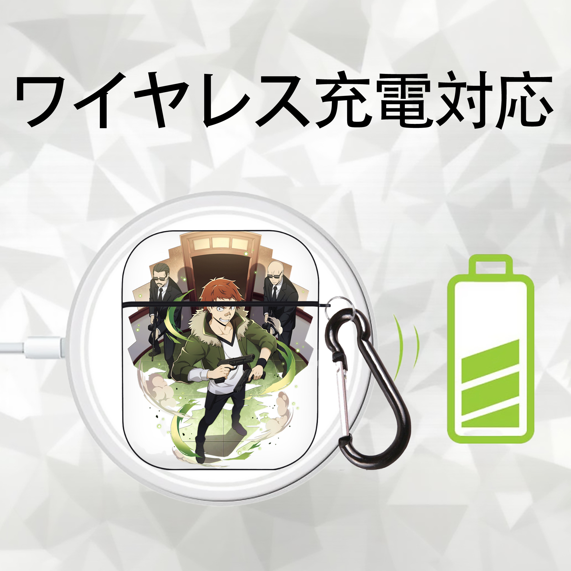 文豪ストレイドッグス Bungo Stray Dogs AirPods 第2世代保護ケース ハードシェル ブラック 耐衝撃・防指紋・カラビナ付き