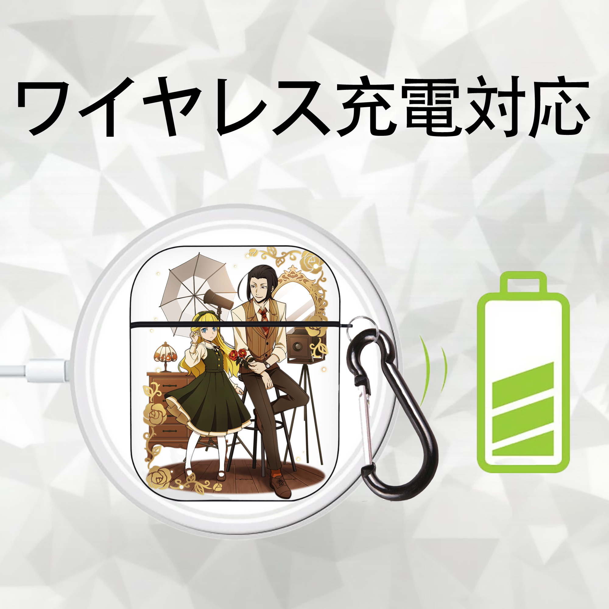 文豪ストレイドッグス Bungo Stray Dogs AirPods 第2世代保護ケース ハードシェル ブラック 耐衝撃・防指紋・カラビナ付き