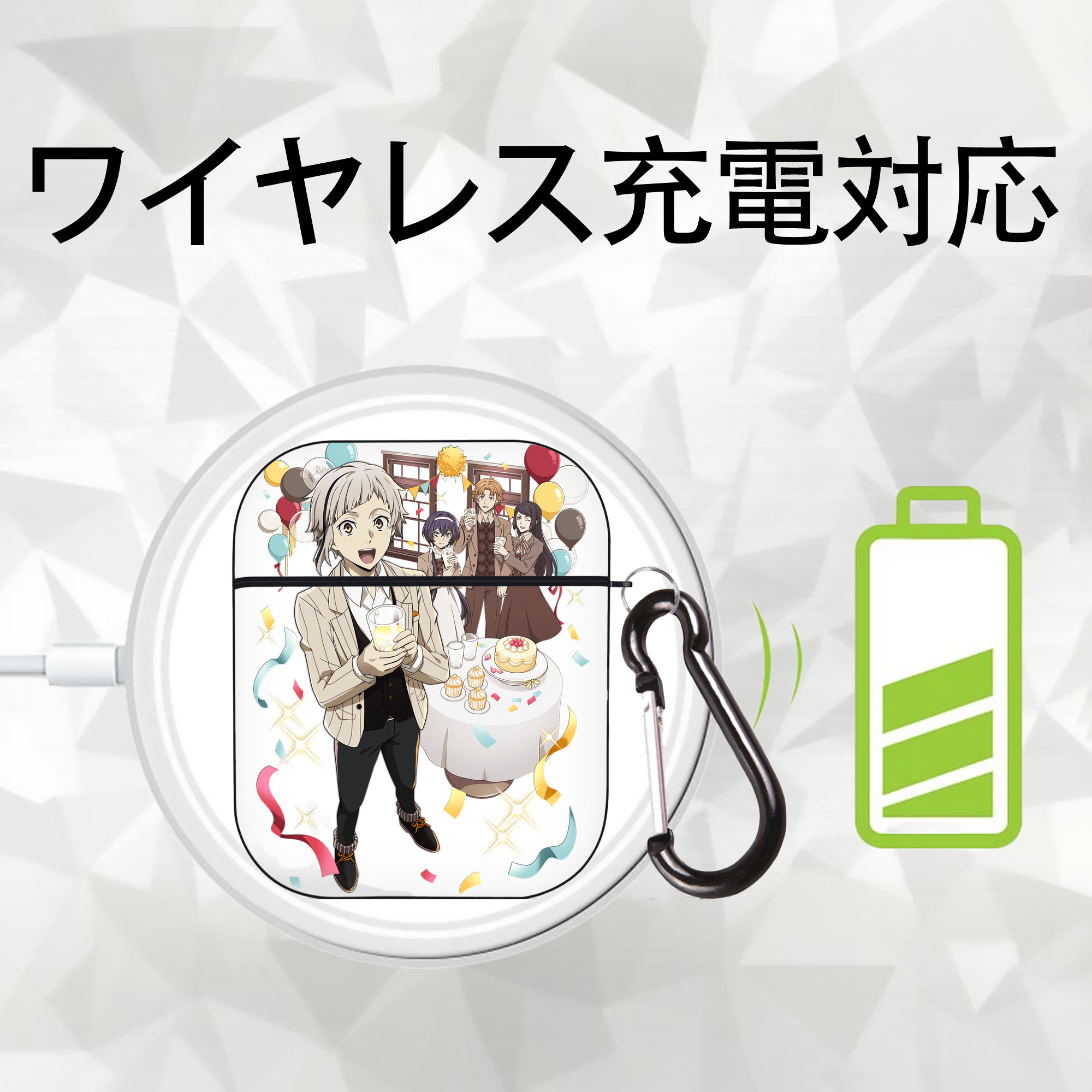 文豪ストレイドッグス Bungo Stray Dogs AirPods 第2世代保護ケース ハードシェル ブラック 耐衝撃・防指紋・カラビナ付き