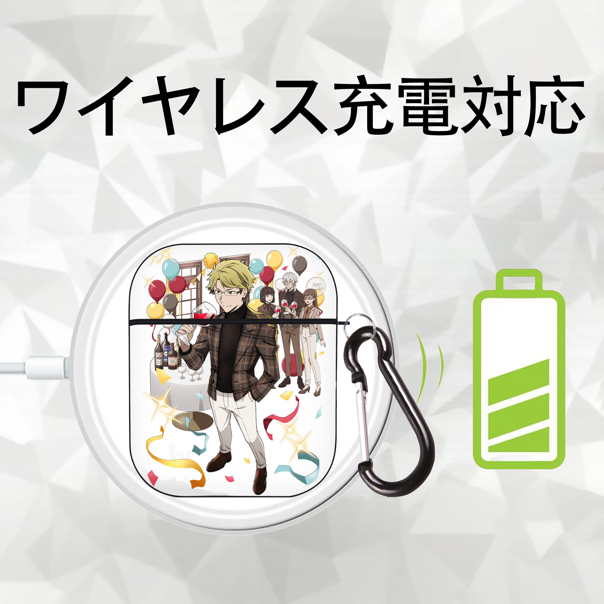 文豪ストレイドッグス Bungo Stray Dogs AirPods 第2世代保護ケース ハードシェル ブラック 耐衝撃・防指紋・カラビナ付き