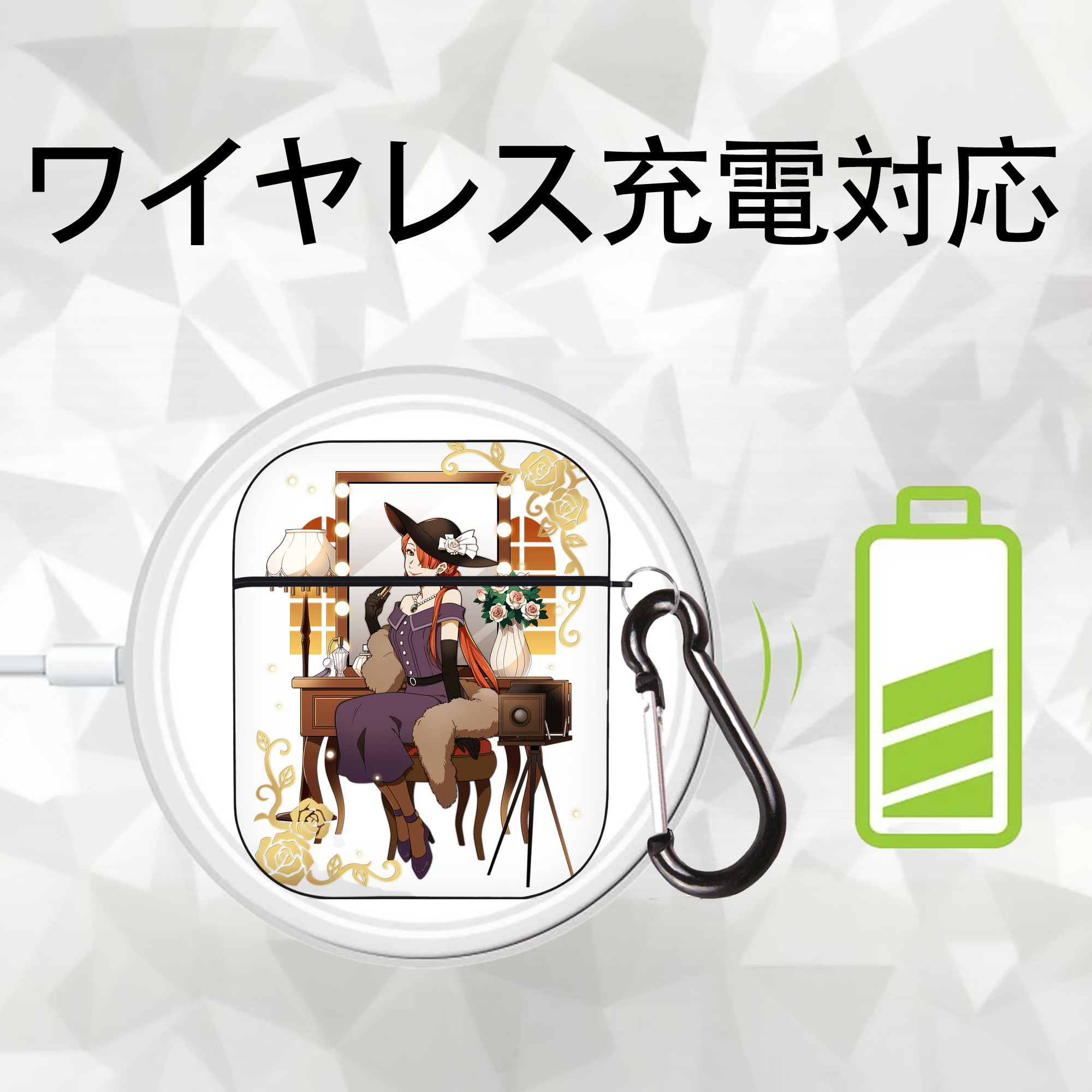文豪ストレイドッグス Bungo Stray Dogs AirPods 第2世代保護ケース ハードシェル ブラック 耐衝撃・防指紋・カラビナ付き