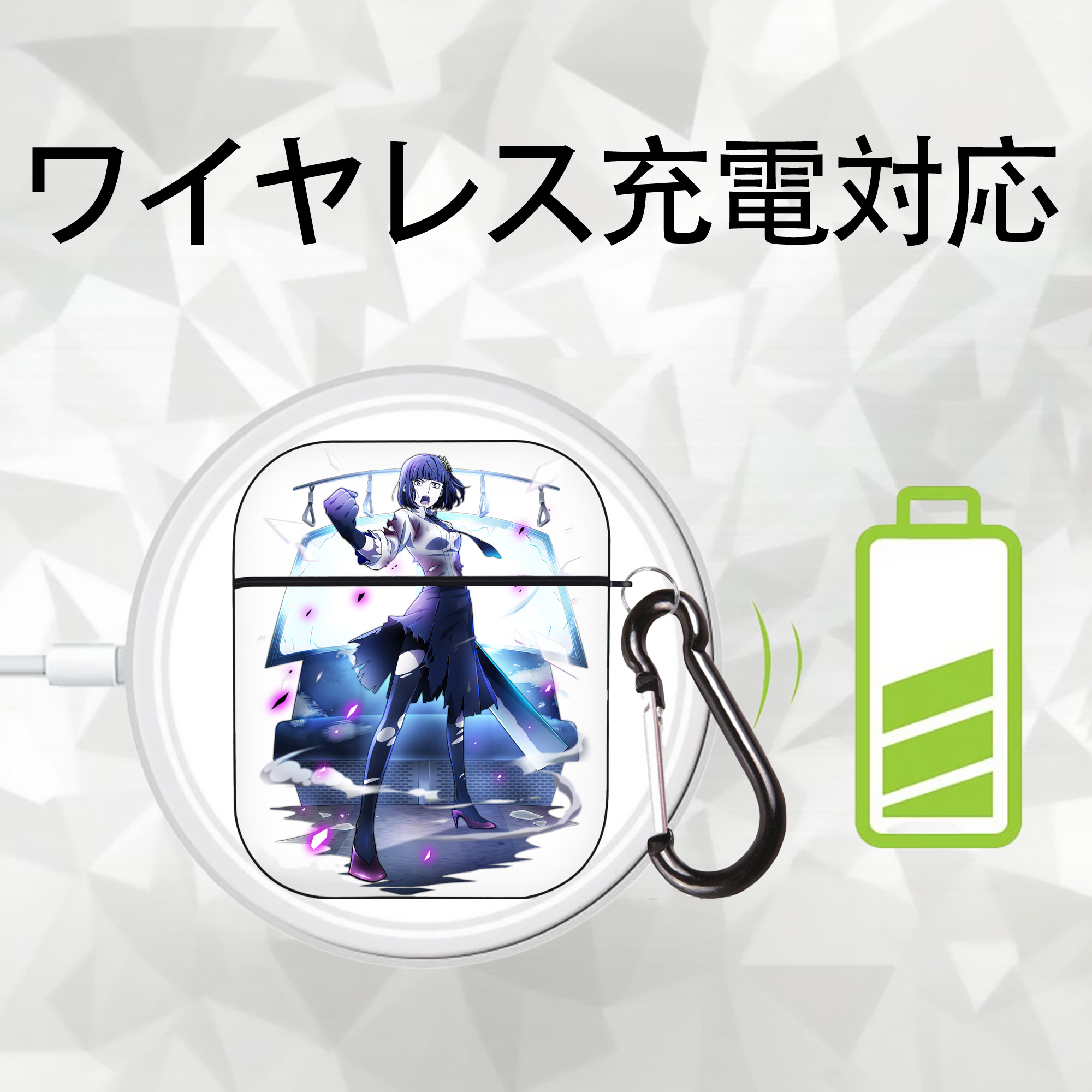 文豪ストレイドッグス Bungo Stray Dogs AirPods 第2世代保護ケース ハードシェル ブラック 耐衝撃・防指紋・カラビナ付き