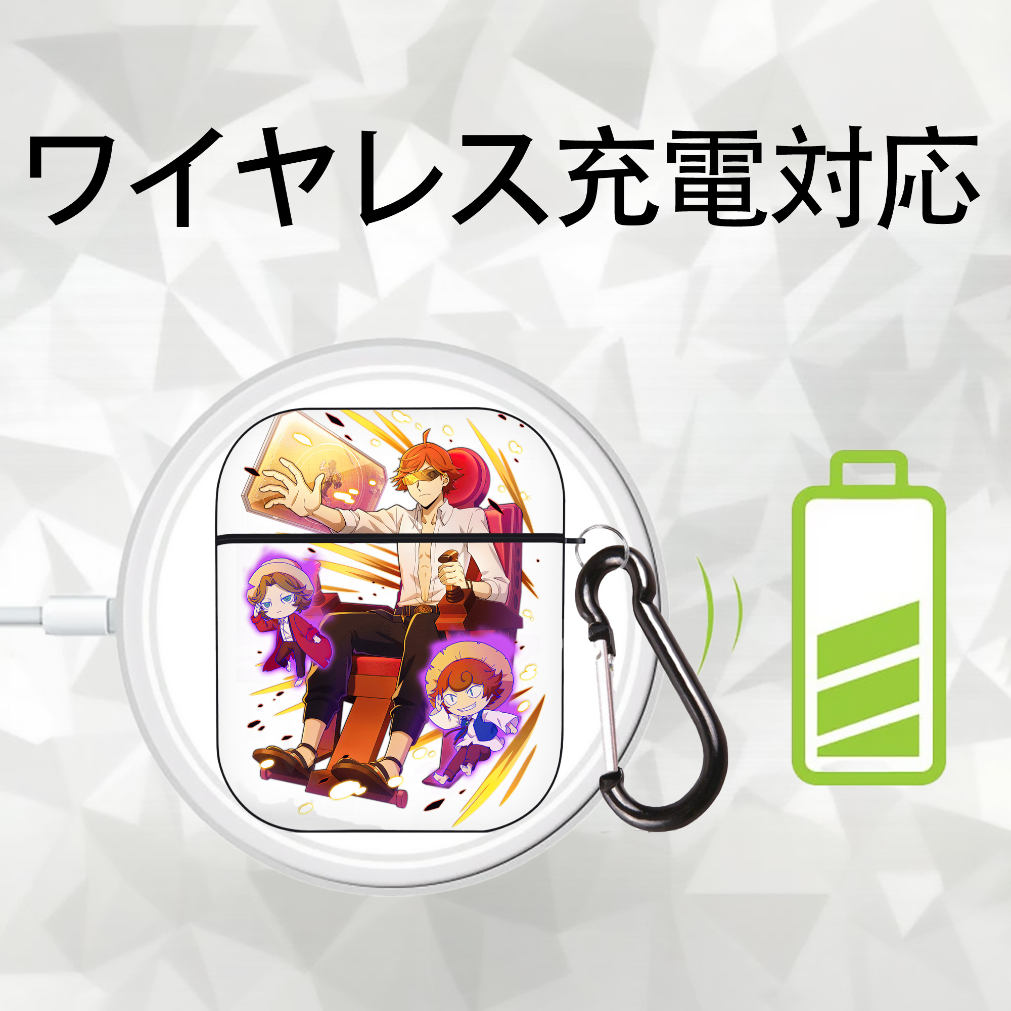 文豪ストレイドッグス Bungo Stray Dogs AirPods 第2世代保護ケース ハードシェル ブラック 耐衝撃・防指紋・カラビナ付き