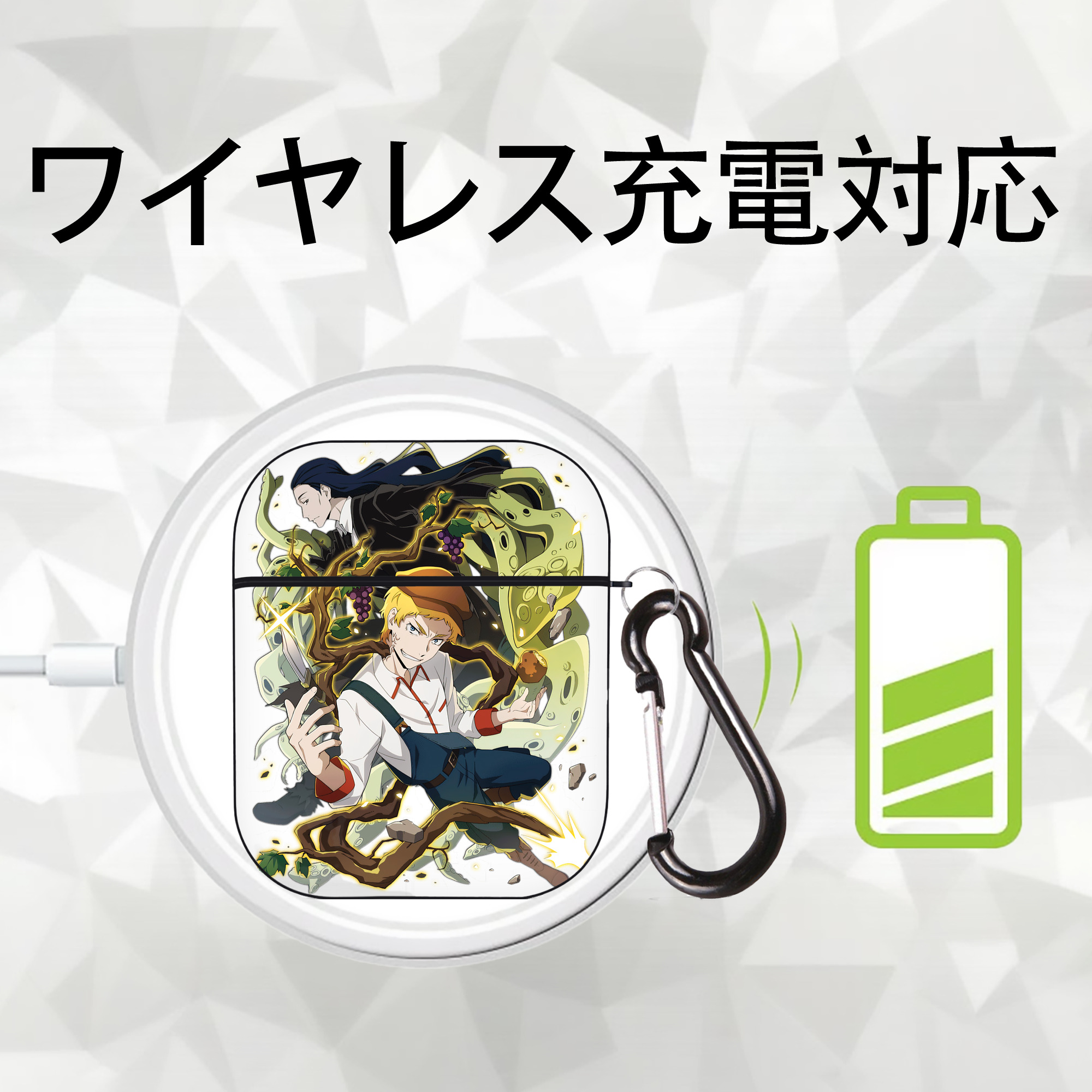 文豪ストレイドッグス Bungo Stray Dogs AirPods 第2世代保護ケース ハードシェル ブラック 耐衝撃・防指紋・カラビナ付き