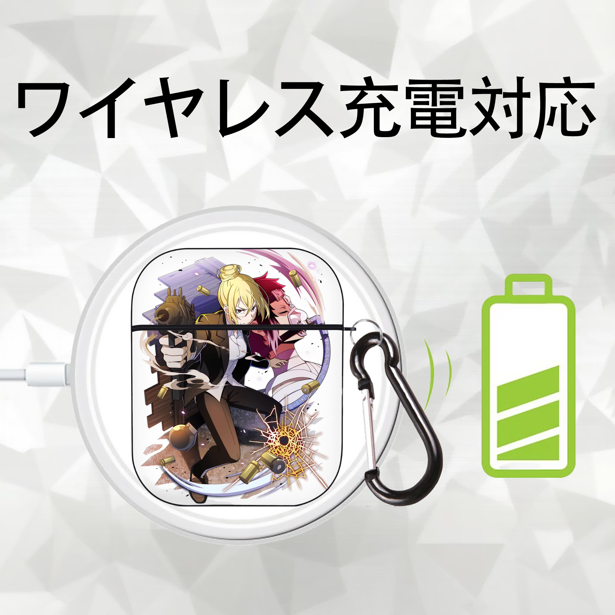 文豪ストレイドッグス Bungo Stray Dogs AirPods 第2世代保護ケース ハードシェル ブラック 耐衝撃・防指紋・カラビナ付き