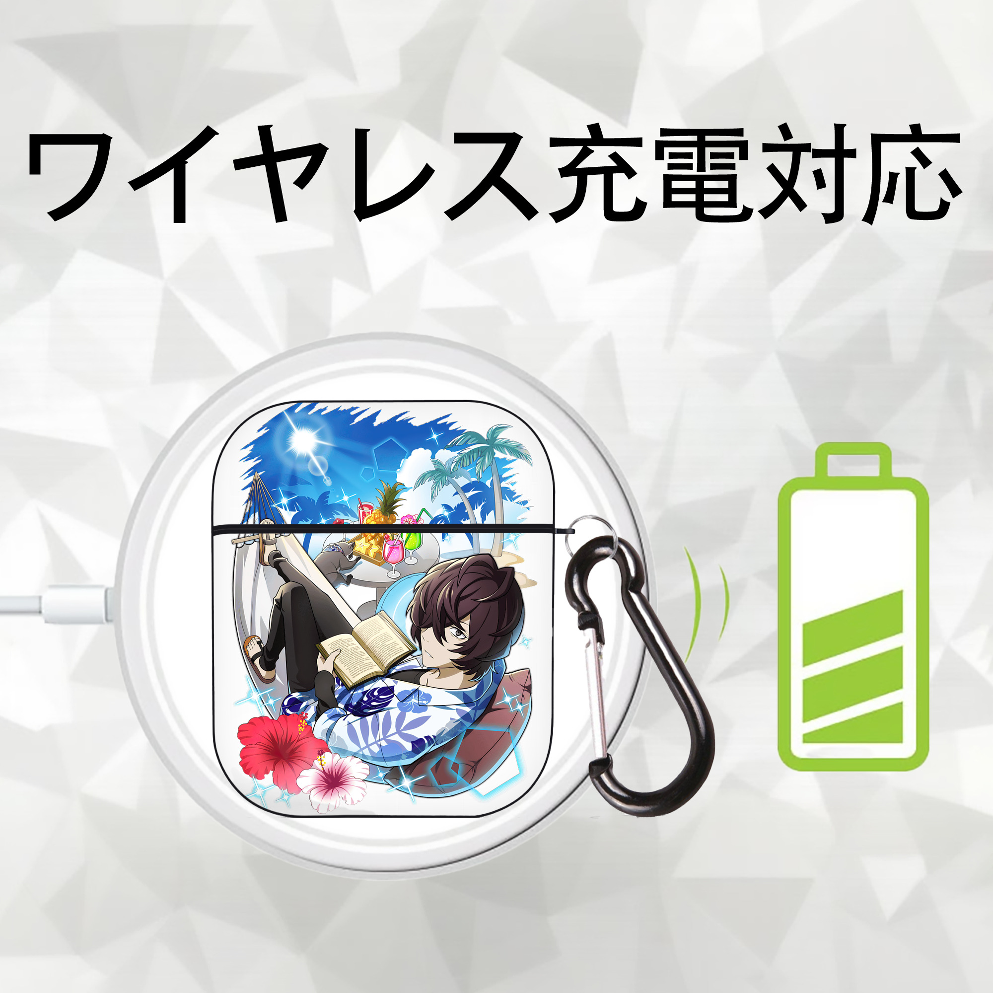 文豪ストレイドッグス Bungo Stray Dogs AirPods 第2世代保護ケース ハードシェル ブラック 耐衝撃・防指紋・カラビナ付き