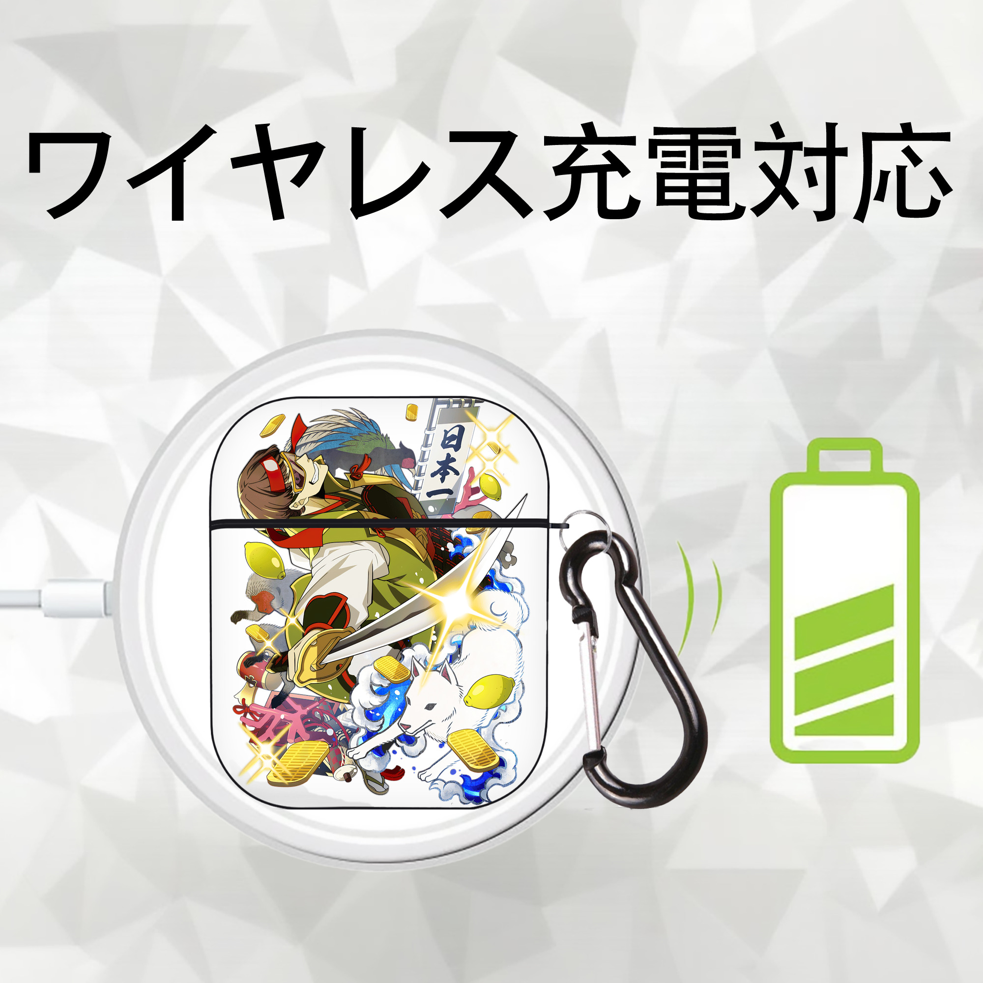 文豪ストレイドッグス Bungo Stray Dogs AirPods 第2世代保護ケース ハードシェル ブラック 耐衝撃・防指紋・カラビナ付き